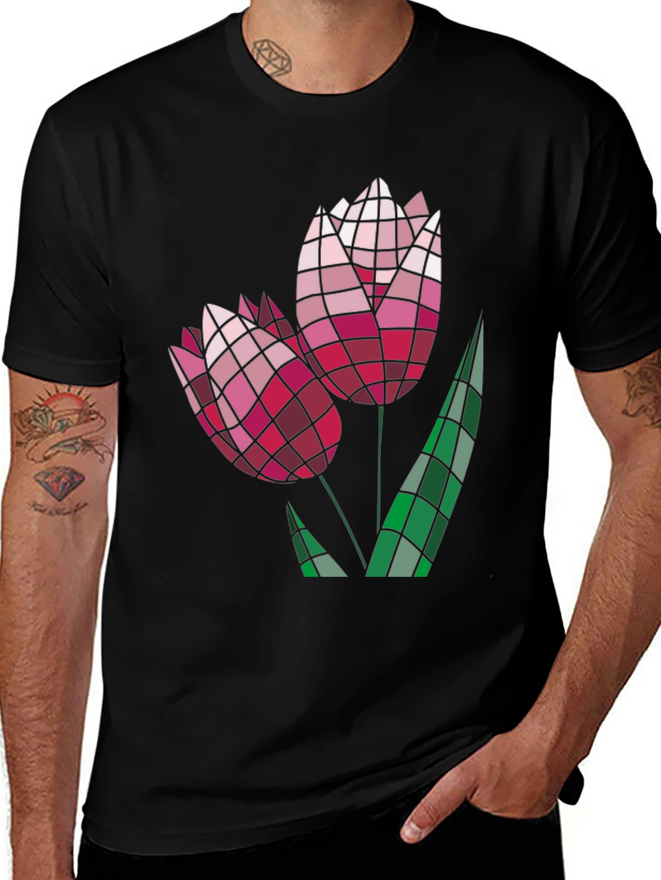 Black Geometric Floral Tee main image