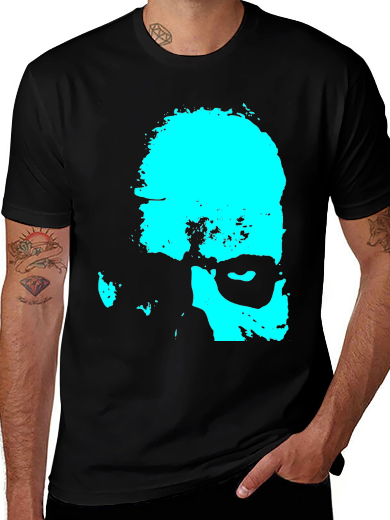 Cyan Grunge Face Graphic Tee