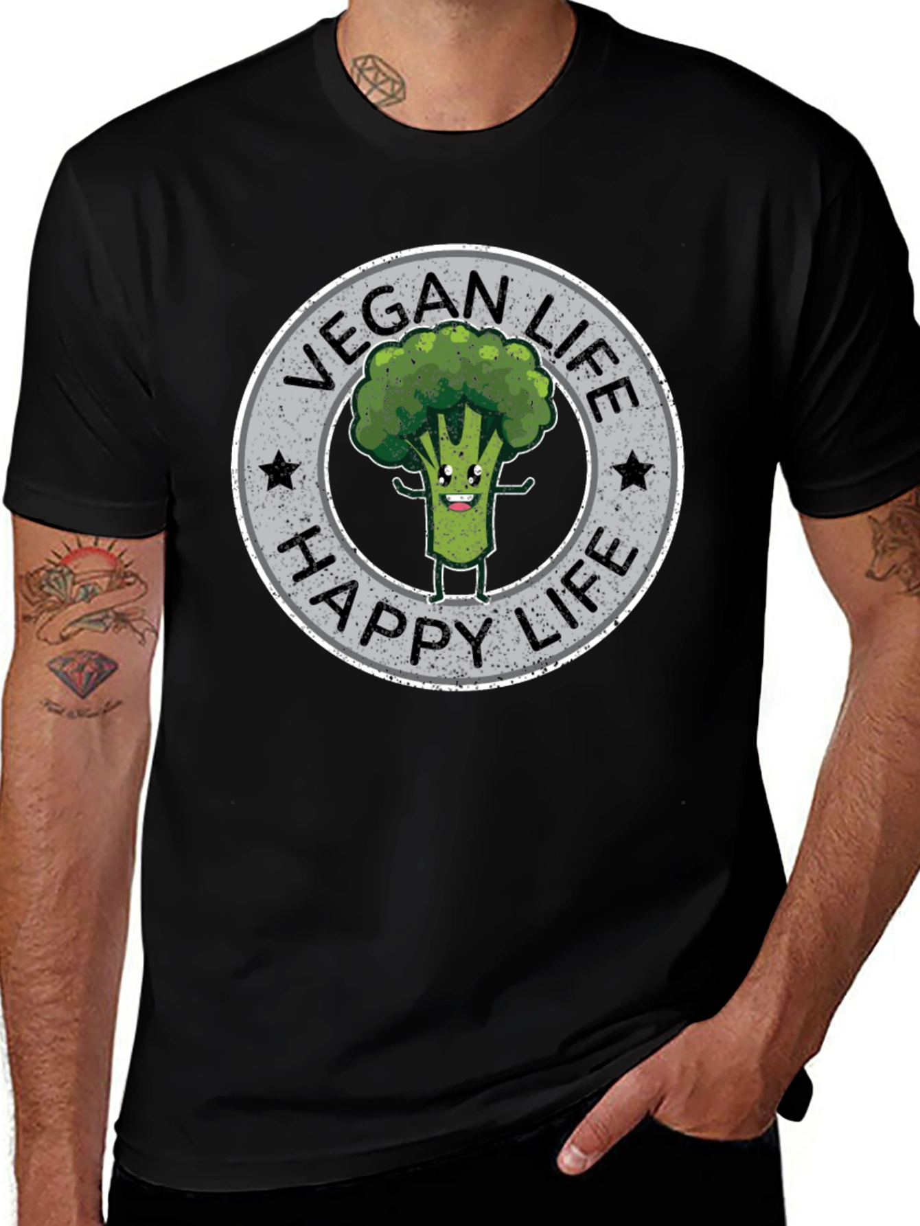 Vegan Life Happy Life Broccoli Graphic T-Shirt