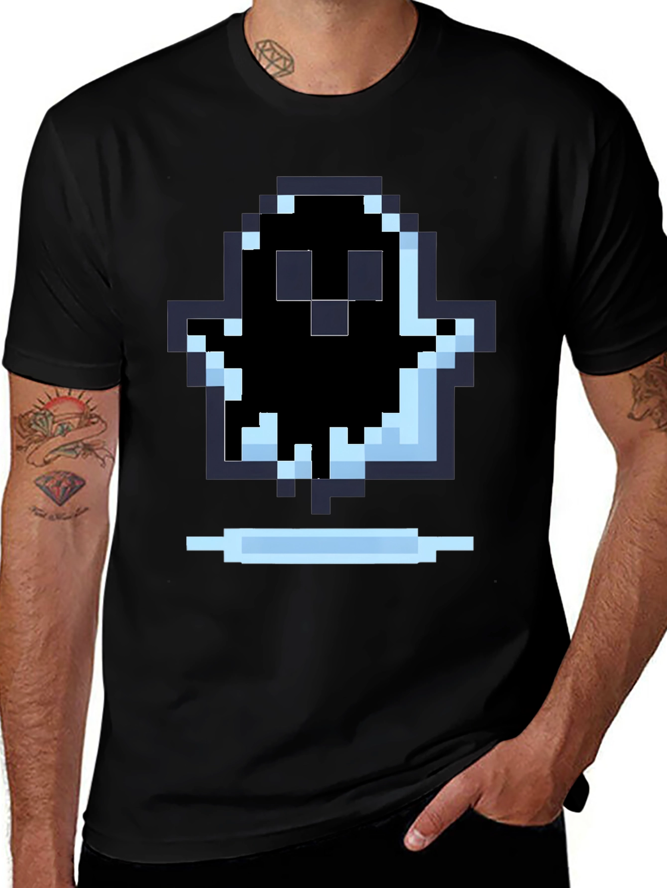 Variant 9 of Pixel Ghost Graphic Tee - Black Cotton Shirt