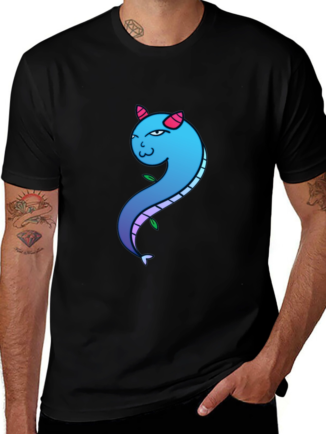 Variant 17 of Blue Gradient Dragon Graphic Tee - Men's Black T-Shirt
