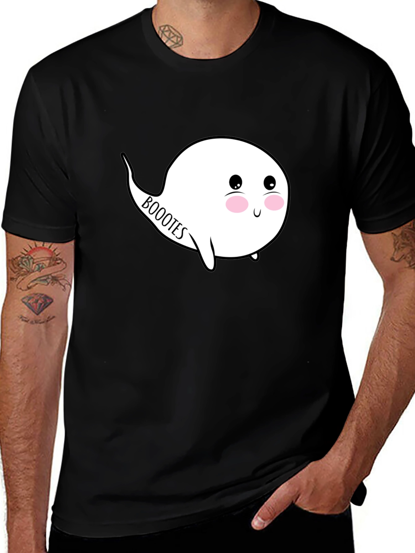 Variant 5 of Cute Ghost 'Booootes' Black T-Shirt