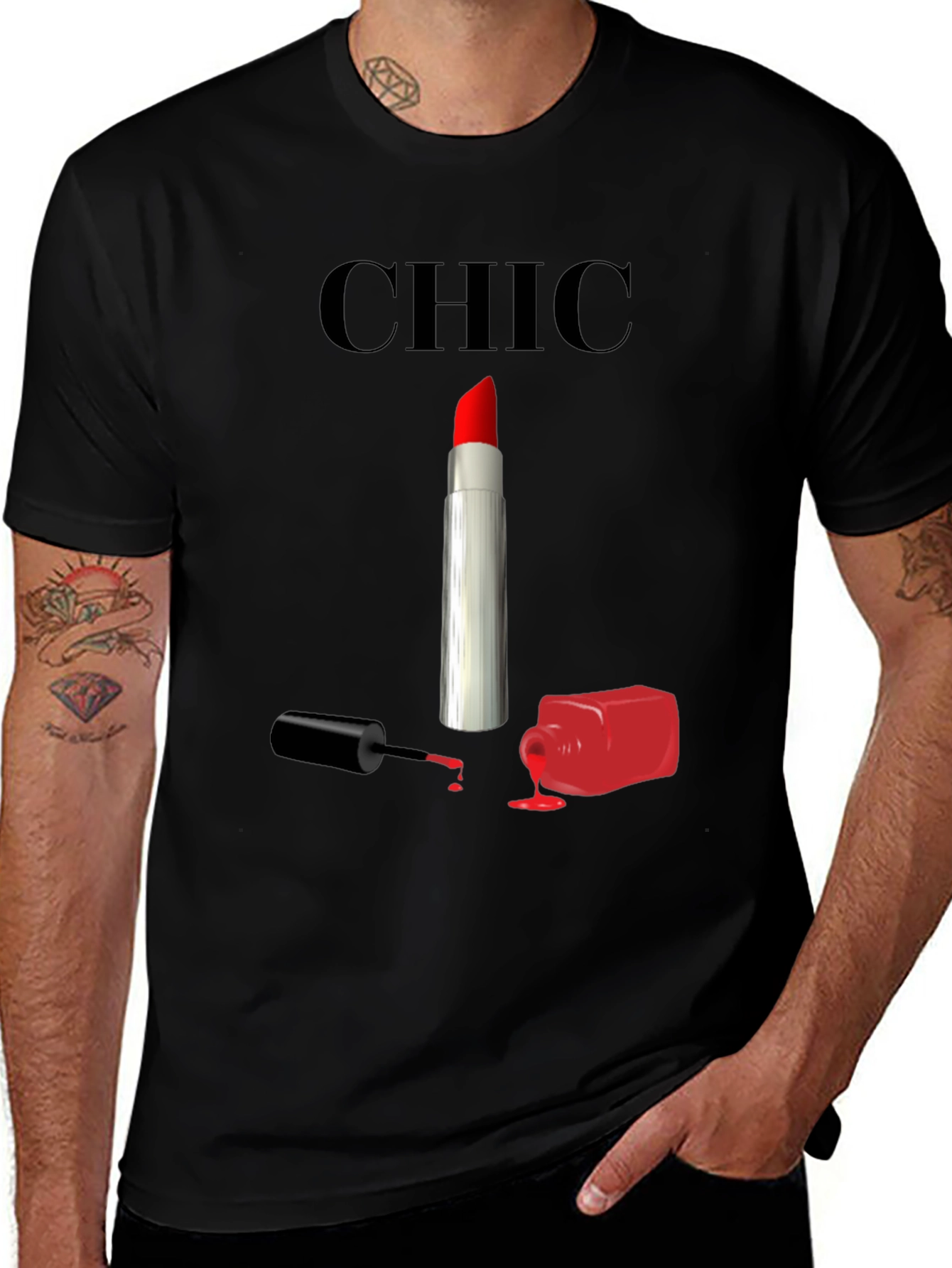 Variant 7 of Chic Lipstick & Nail Polish Graphic Tee - Black