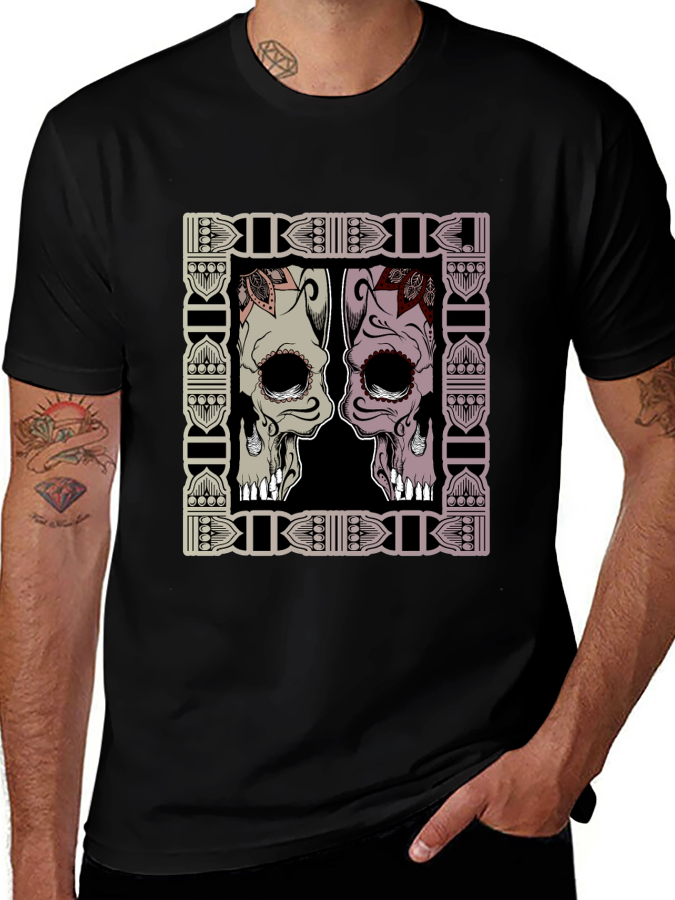 Variant 6 of Skull Graphic Tee - Day of the Dead Style