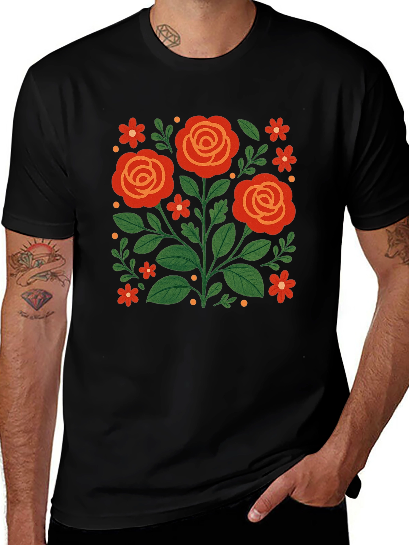 Variant 17 of Floral Rose Graphic Print Black T-Shirt