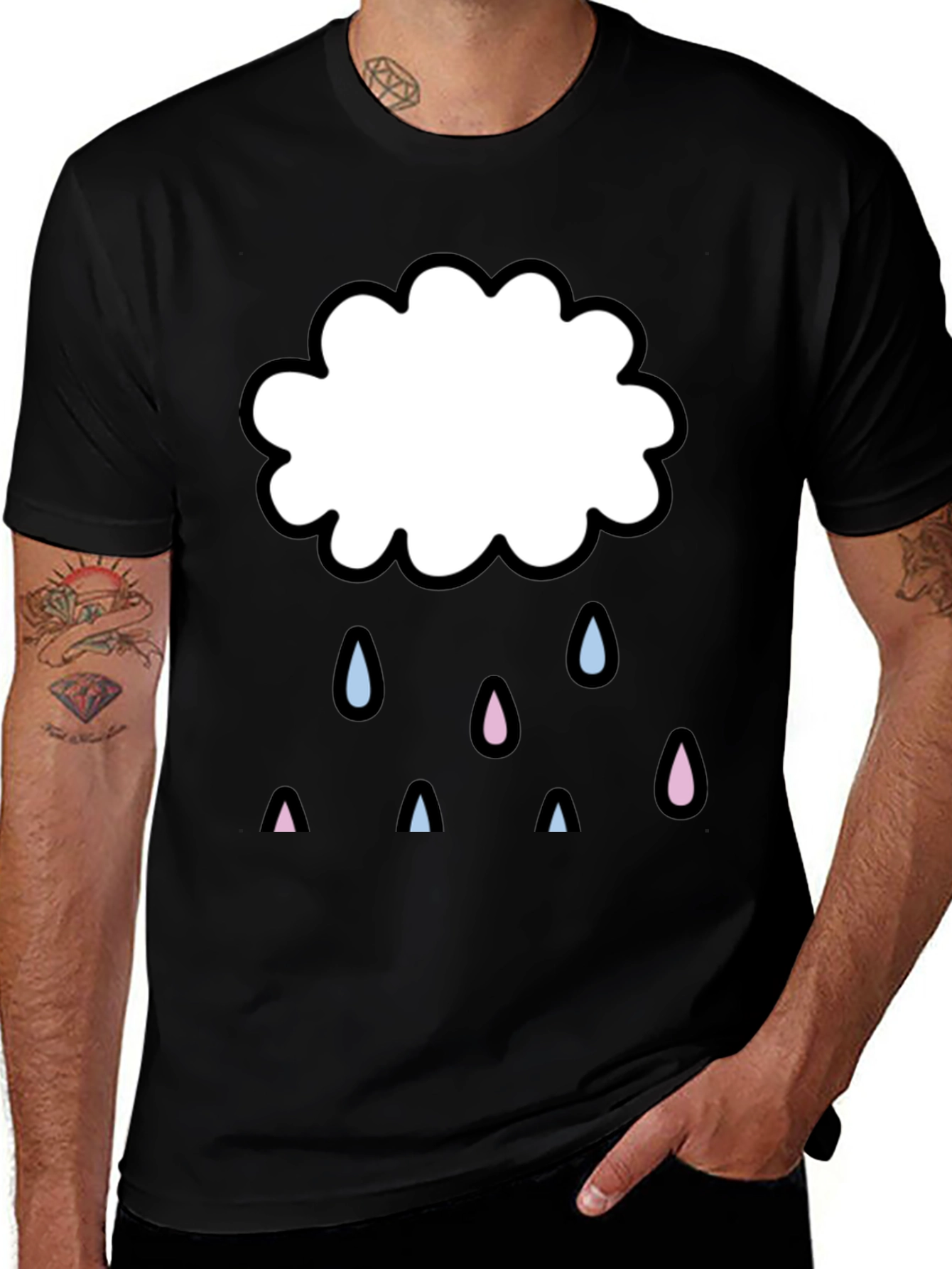 Variant 27 of Cute Cloud Graphic Print Black T-Shirt