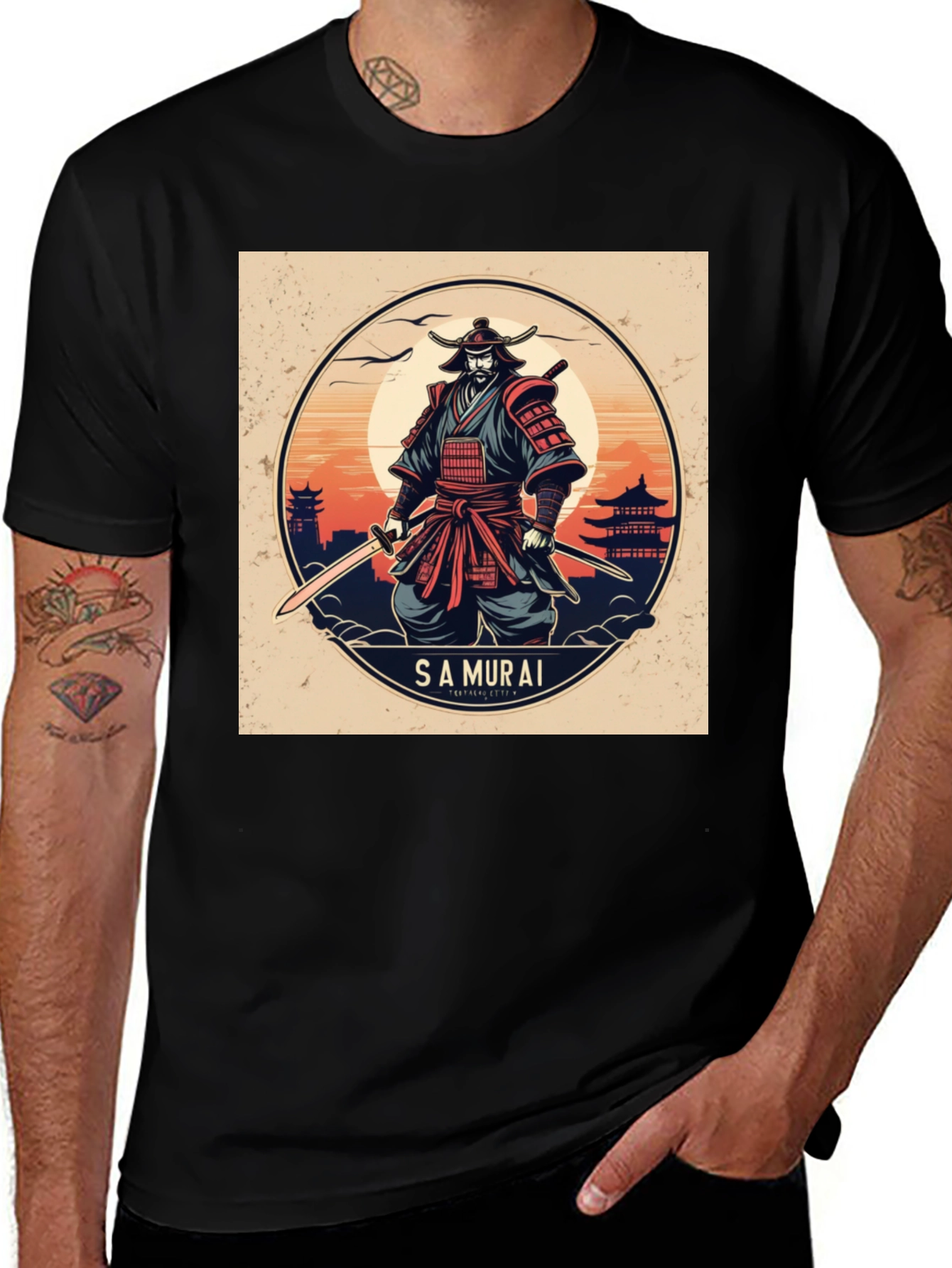 Samurai Graphic Tee - Stylish Asian Warrior T-Shirt