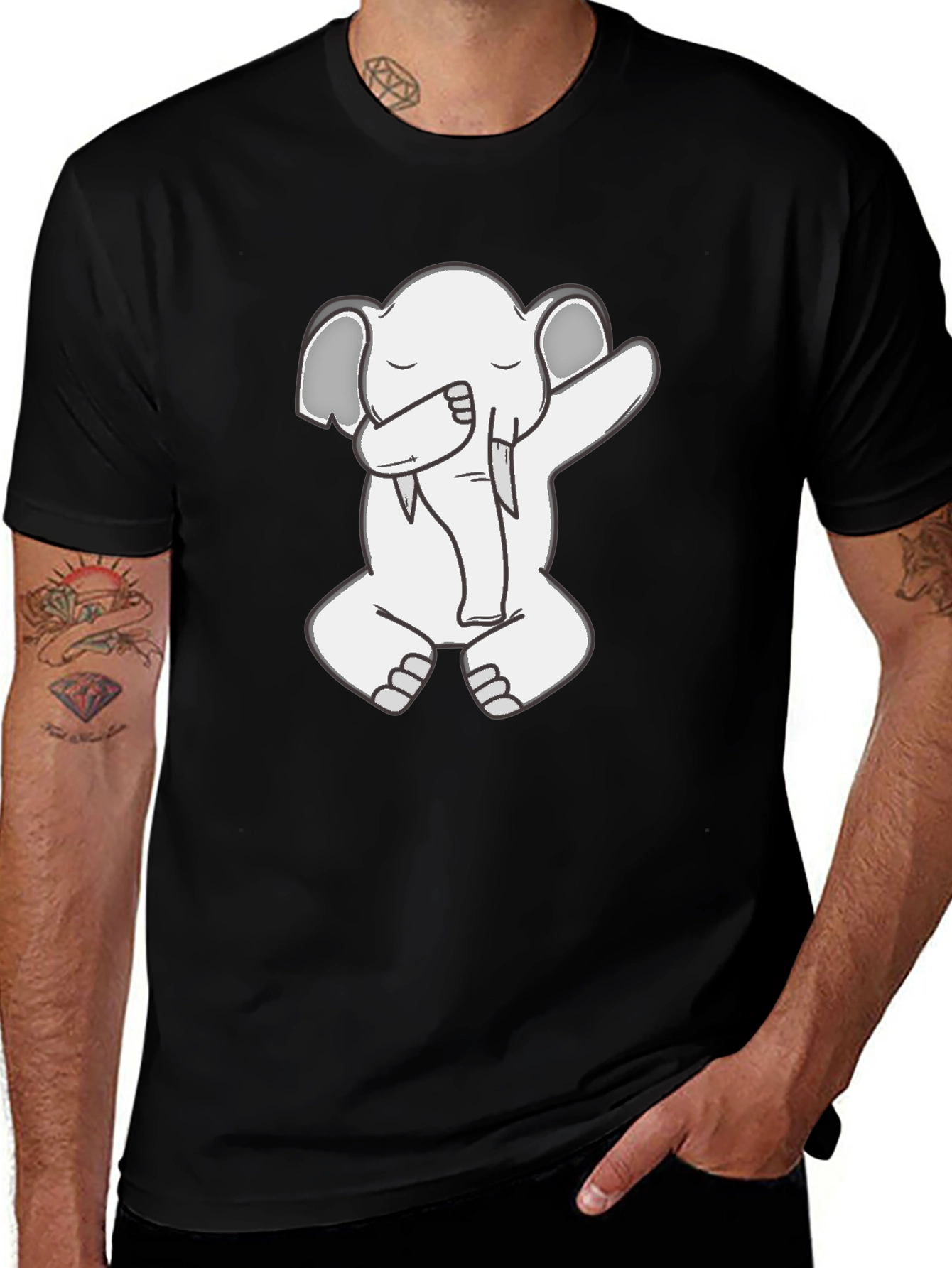 Variant 16 of Dabbing Elephant Graphic Tee - Black Cotton Blend