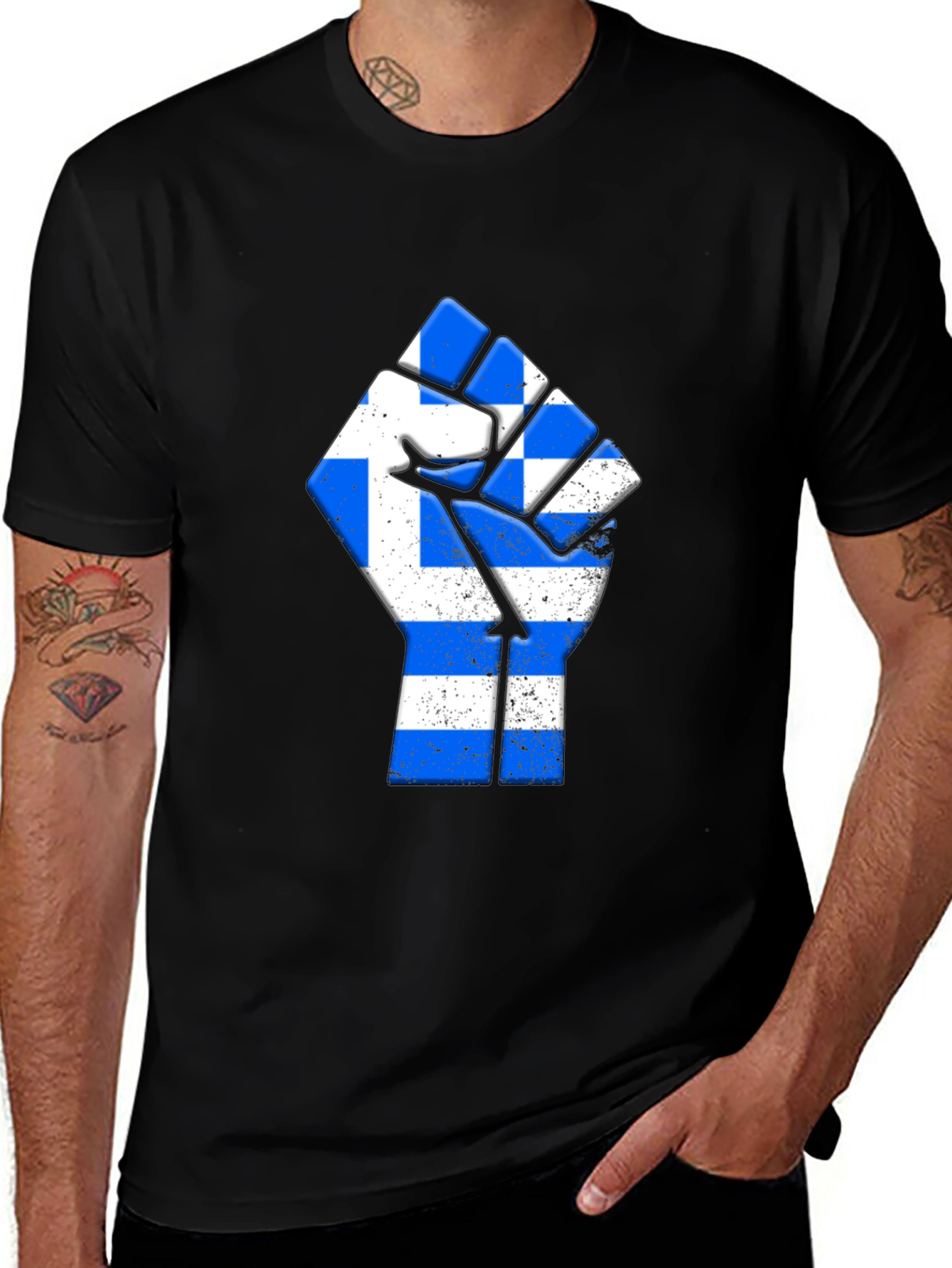 Greek Flag Fist Black T-Shirt