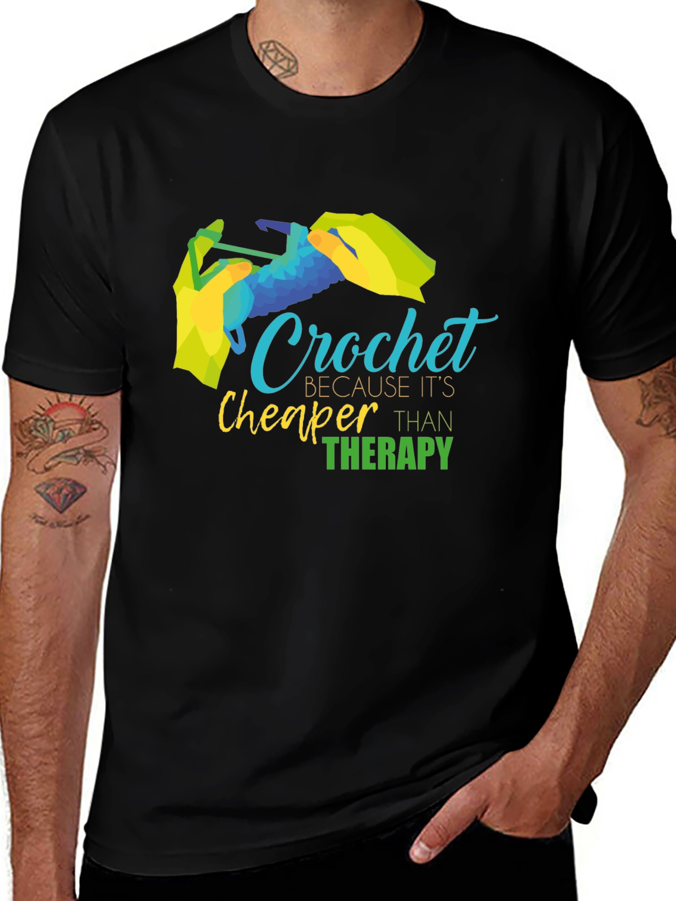Variant 26 of Crochet Cheaper Than Therapy T-Shirt, Black