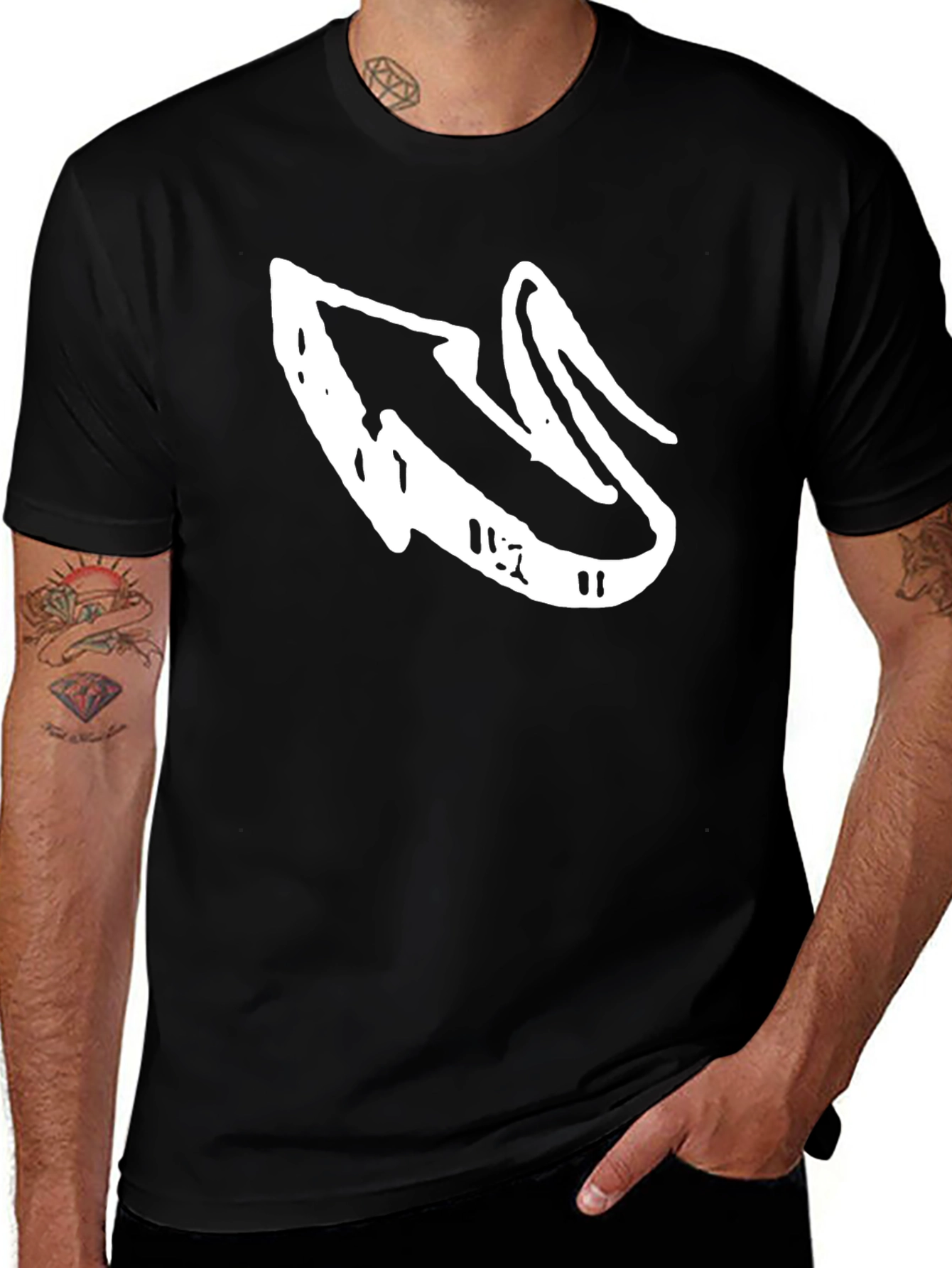 Variant 21 of Black T-Shirt with White Abstract Arrow Design