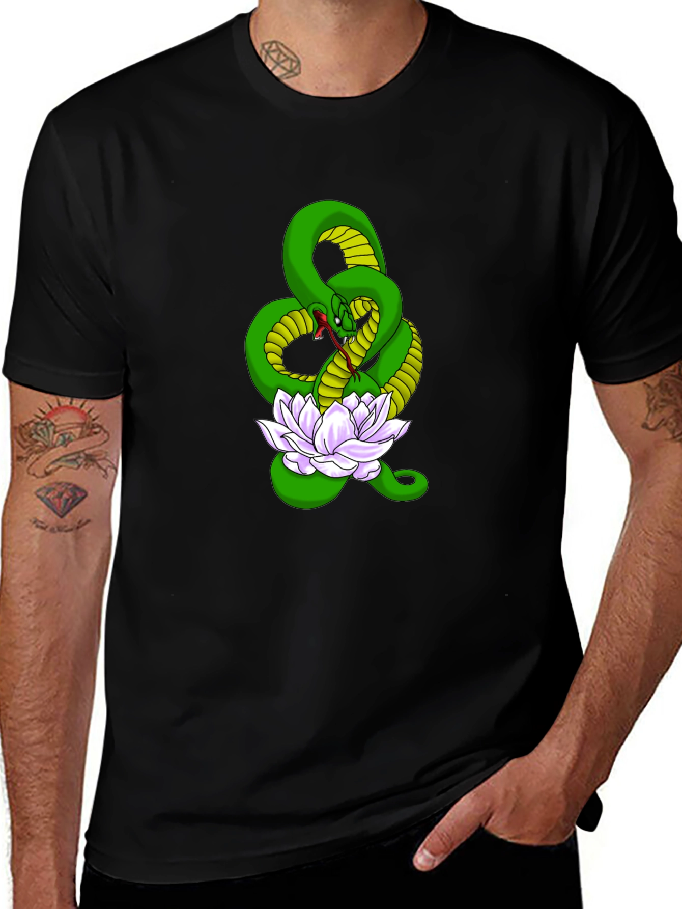 Variant 27 of Snake and Lotus Flower Graphic Tee