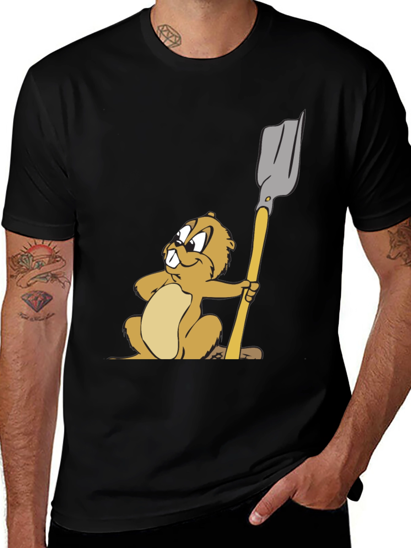 Variant 13 of Cartoon Beaver T-Shirt - Black Cotton Tee