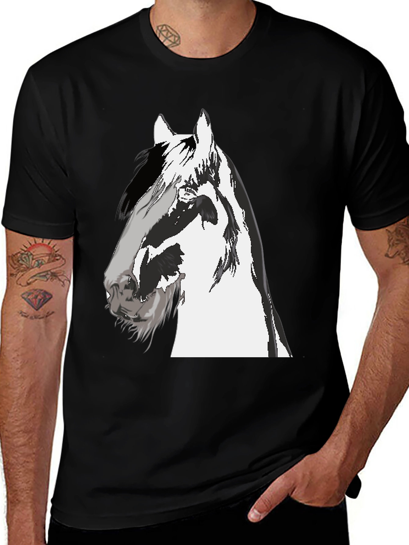 Variant 16 of Black T-Shirt with Horse Graphic