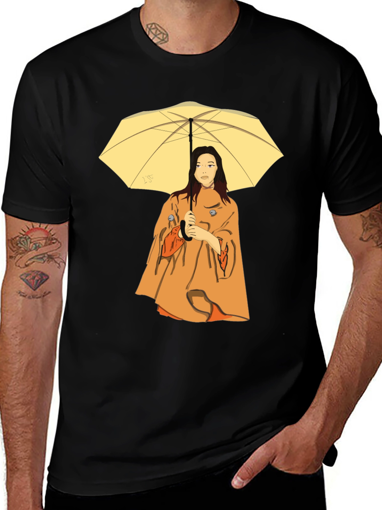 Variant 21 of Woman with Umbrella T-Shirt - Black