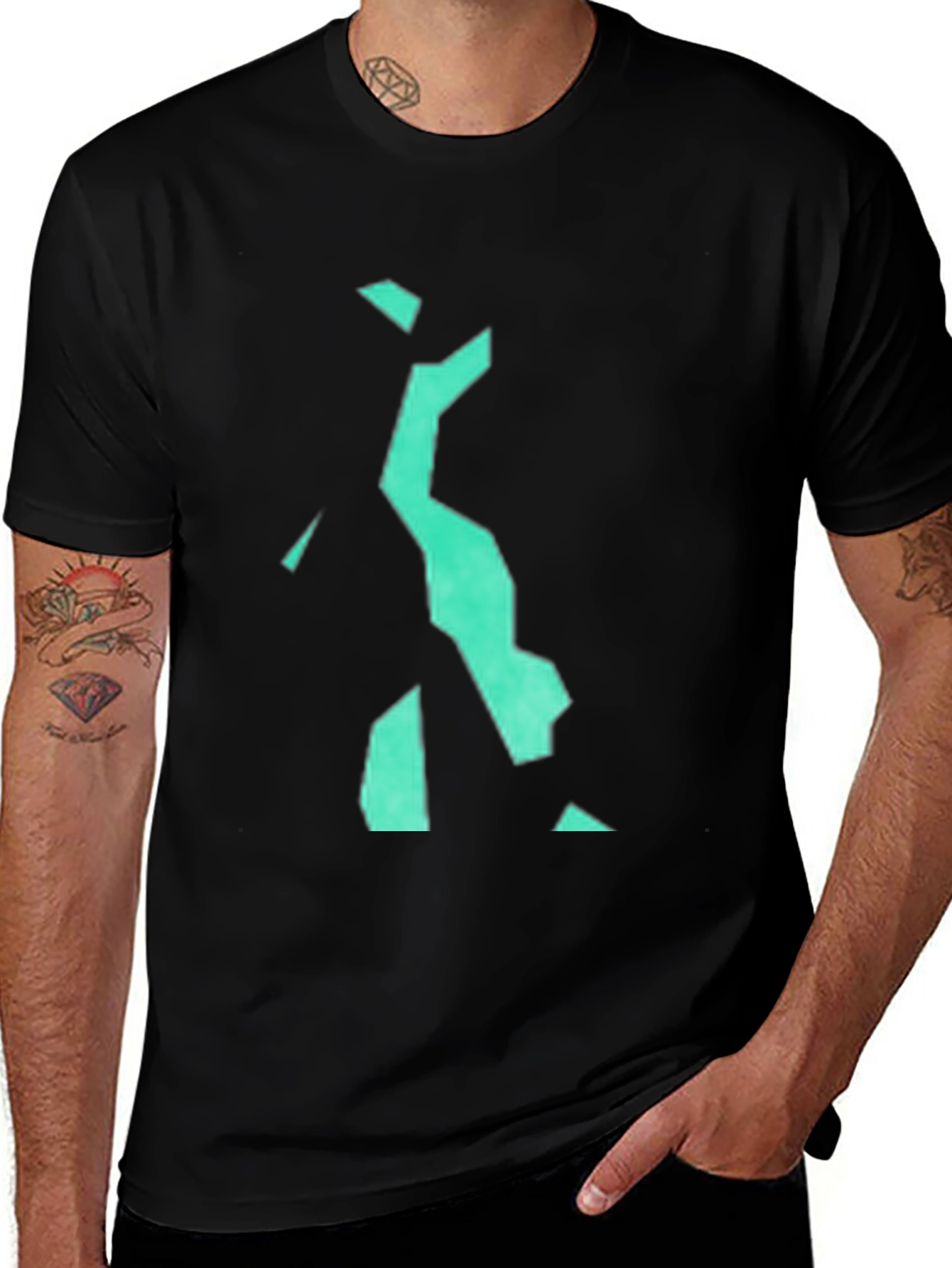 Variant 24 of Black T-Shirt with Abstract Teal Design