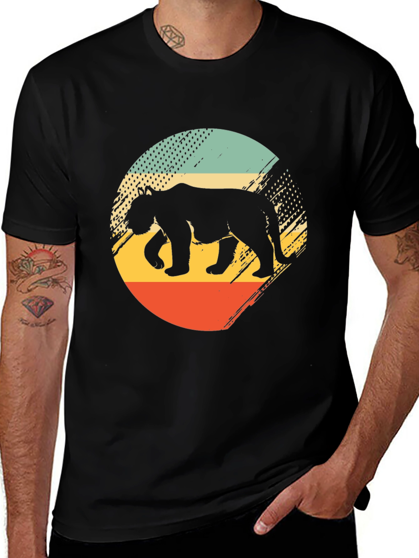 Variant 9 of Retro Bear Graphic Tee - Black Cotton Blend Shirt