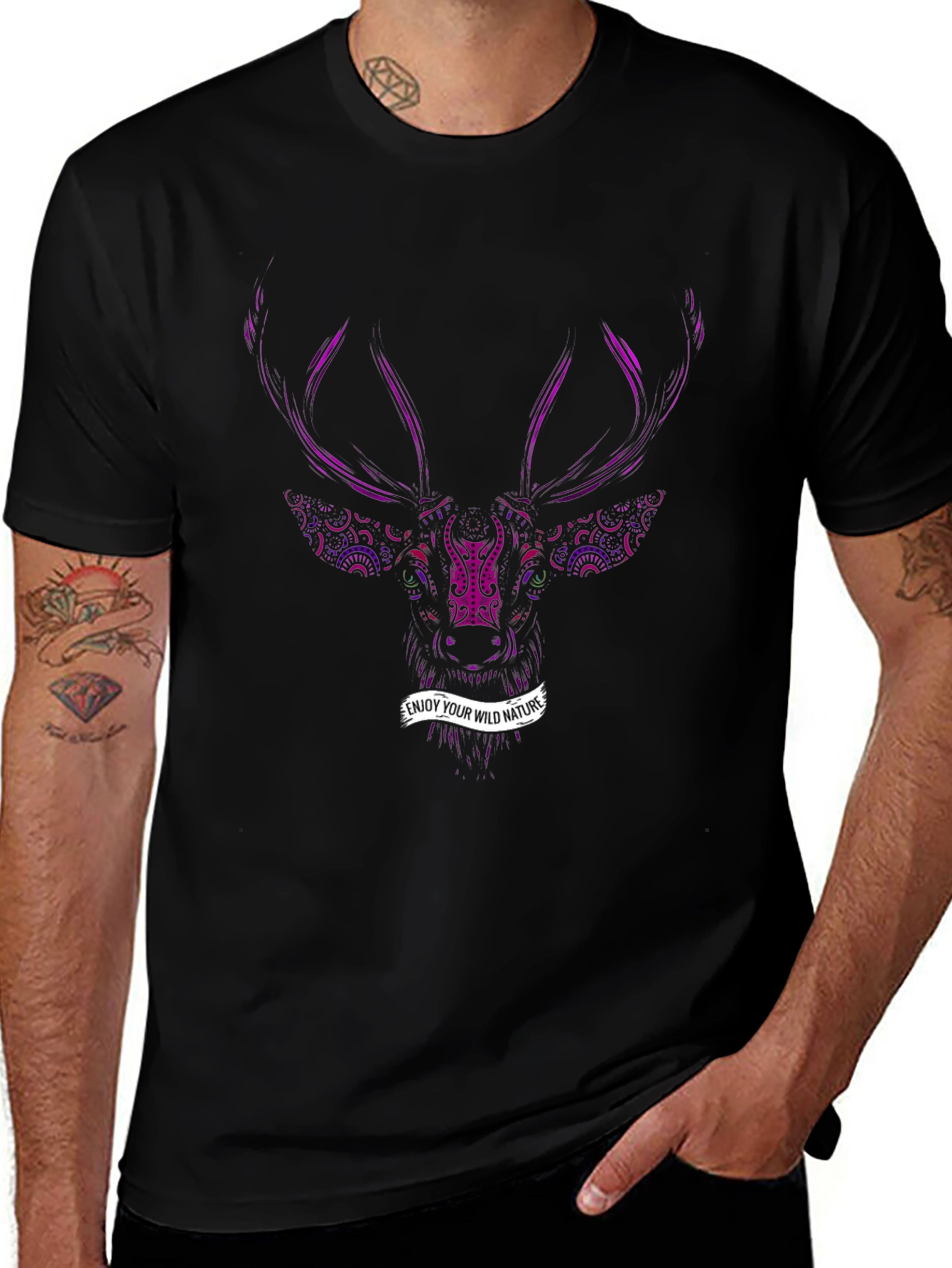 Variant 8 of Nature Lover Black T-Shirt with Deer Print