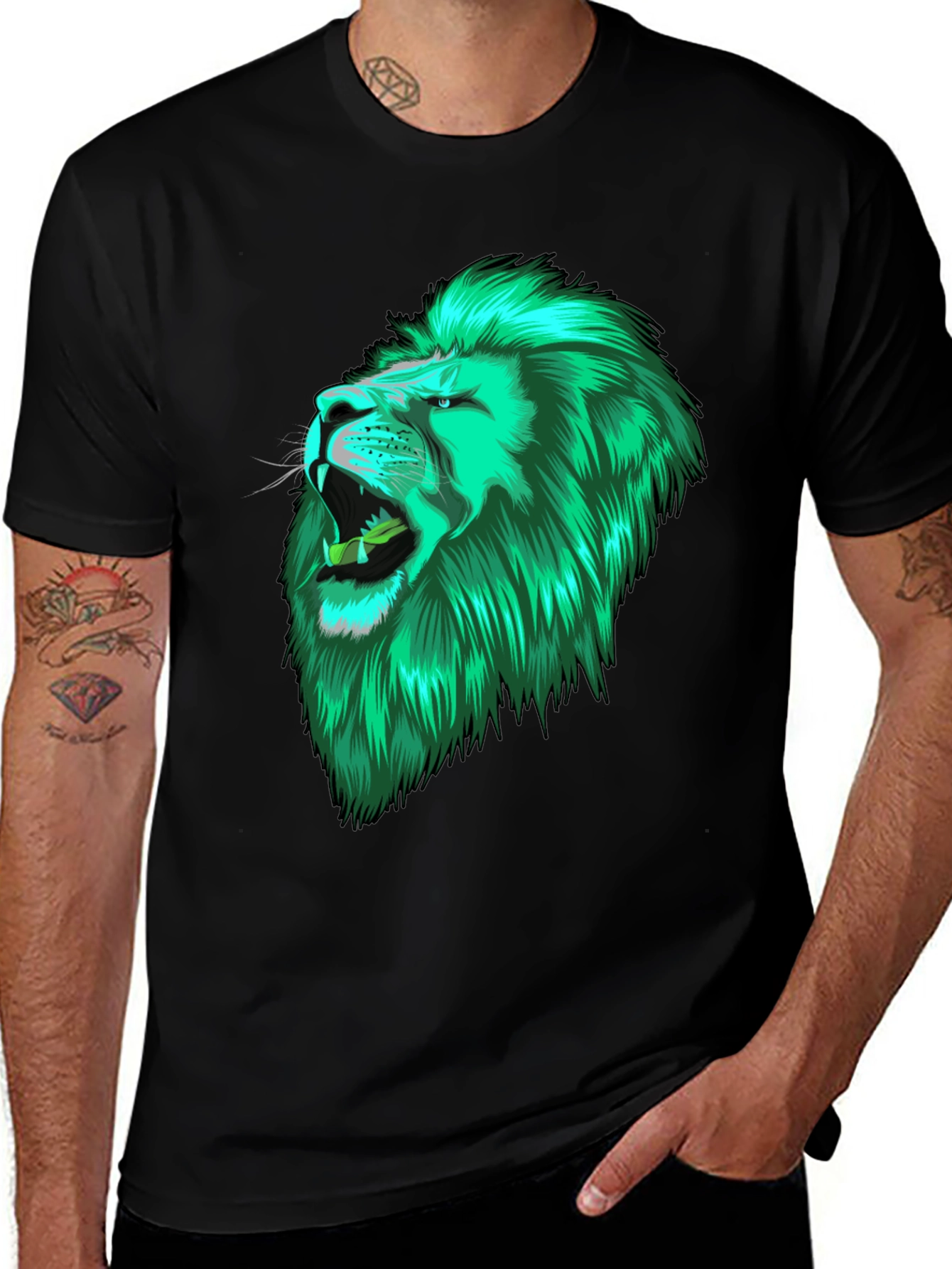 Variant 6 of Lion Head Graphic Black Tee