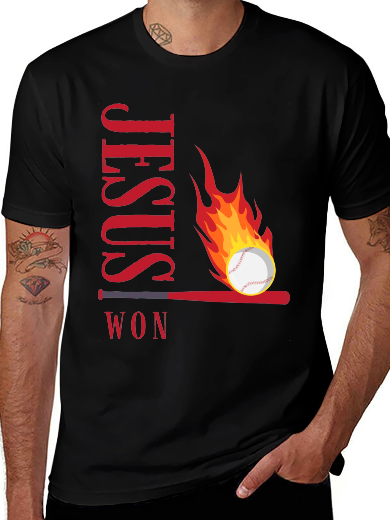 Variant 20 of Jesus Won Baseball Graphic T-Shirt - Black