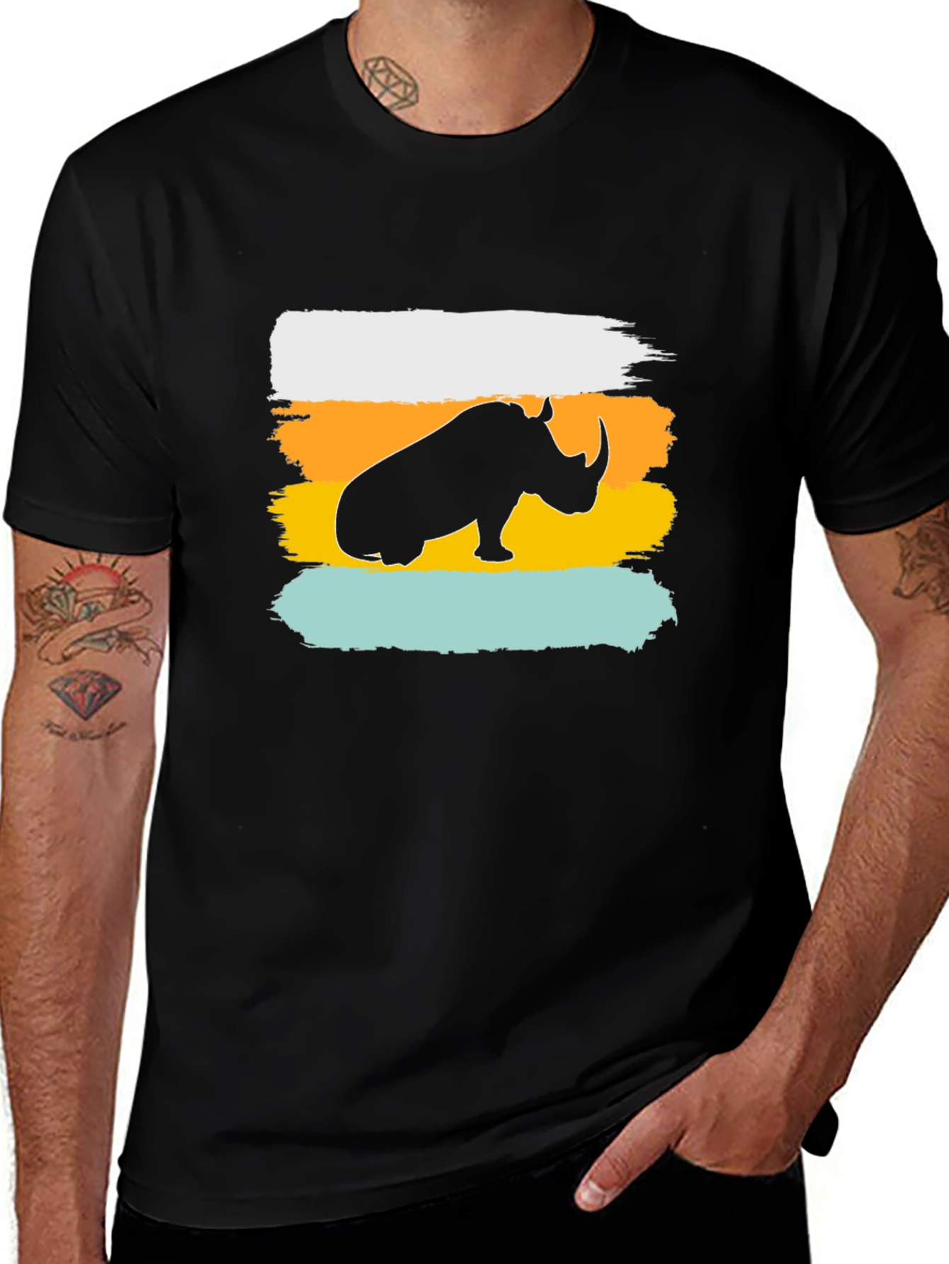 Variant 3 of Rhino Silhouette Men's Graphic Tee - Black