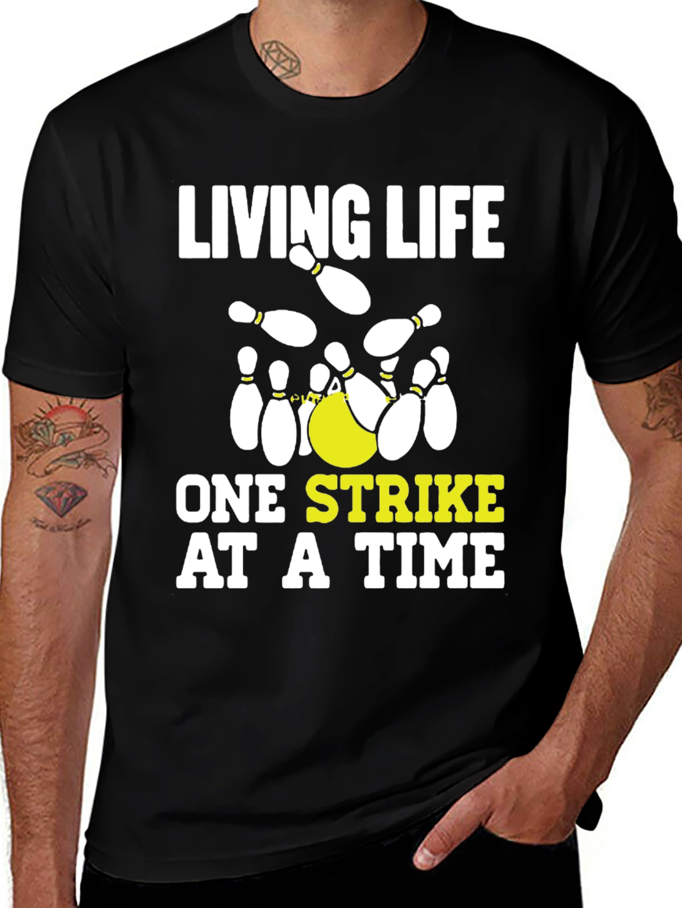 Variant 10 of Living Life One Strike at a Time Bowling T-Shirt