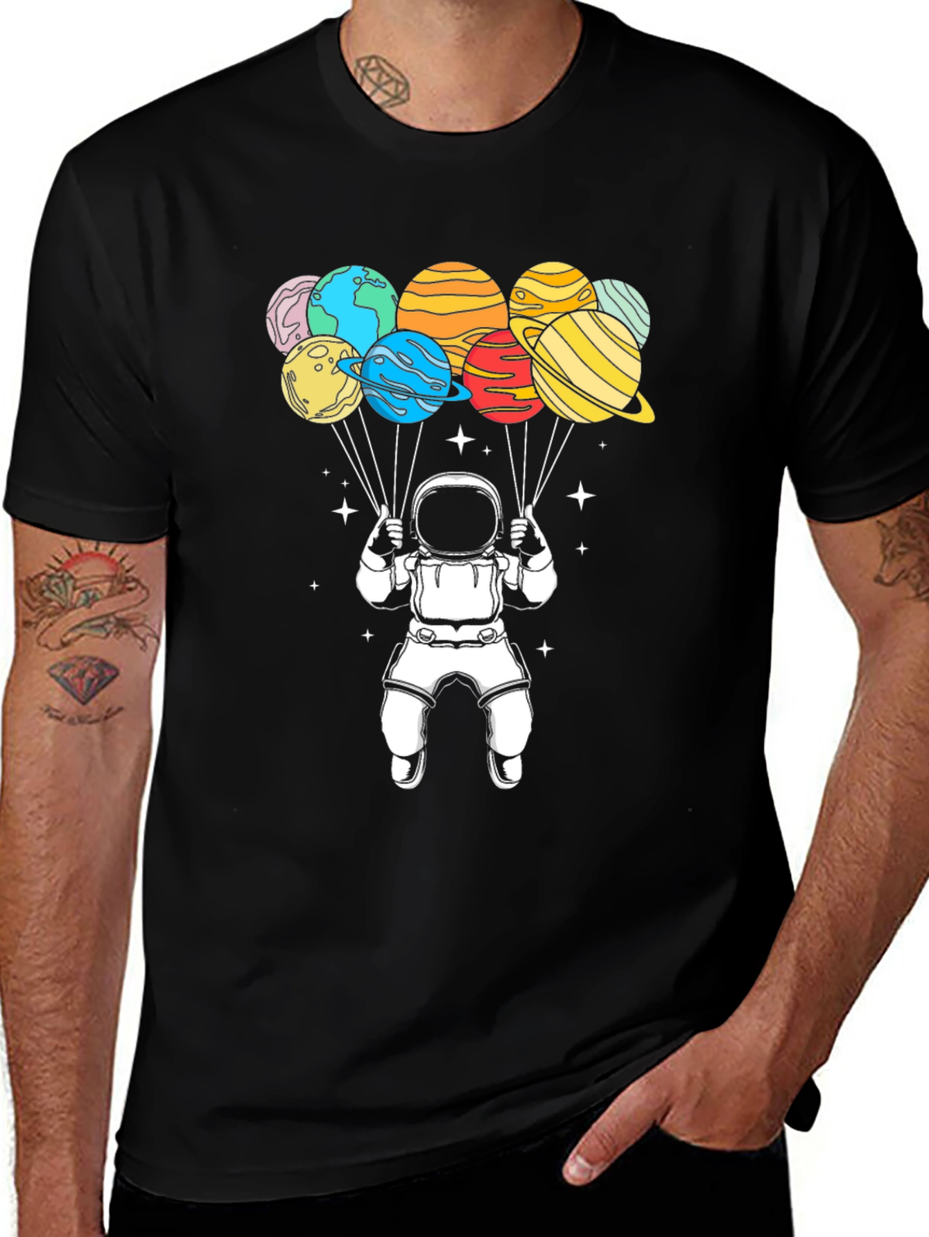 Astronaut Planet Balloons T-Shirt - Space Graphic Tee