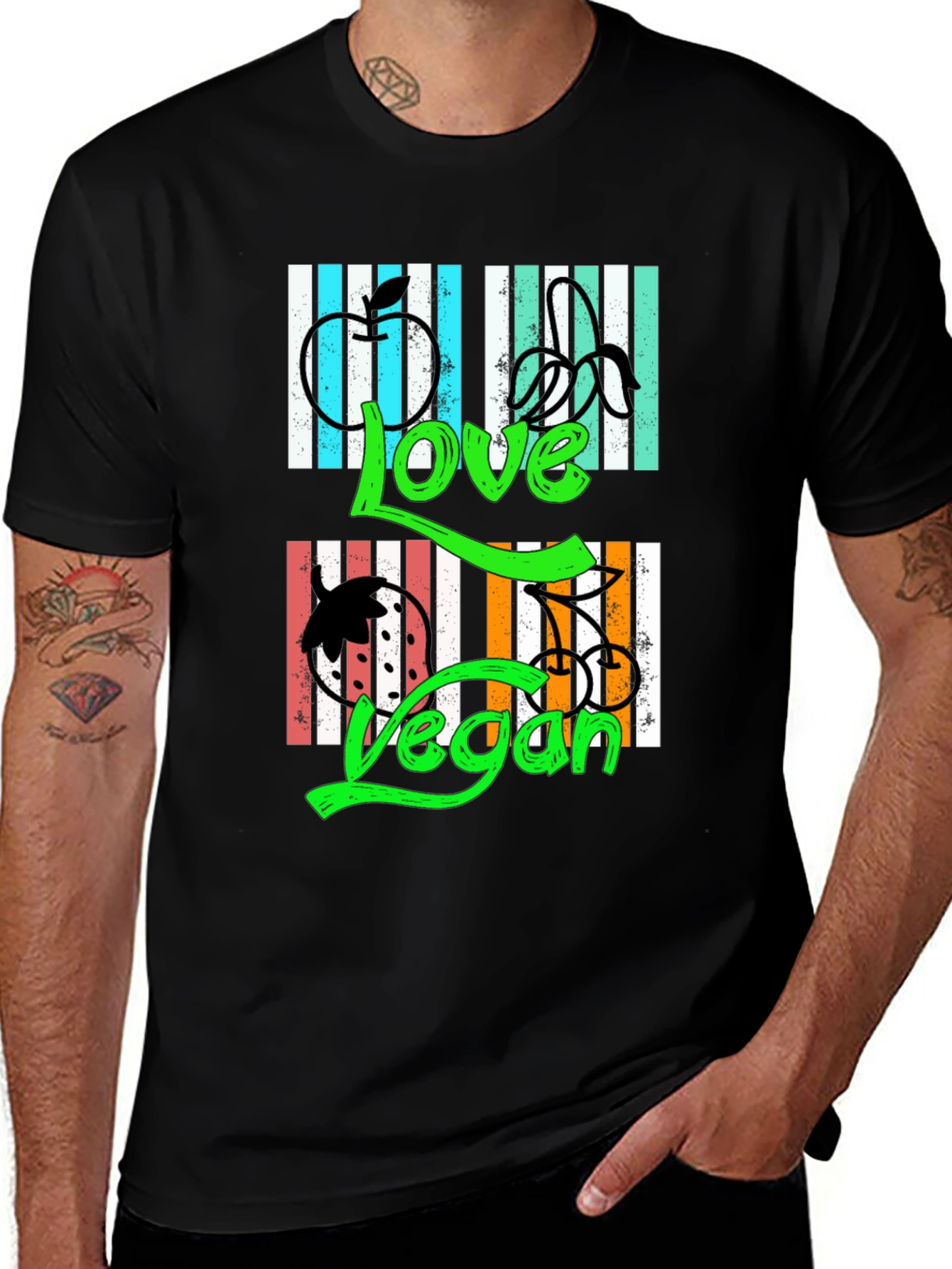 Variant 22 of Love Vegan T-Shirt - Black, Graphic Print