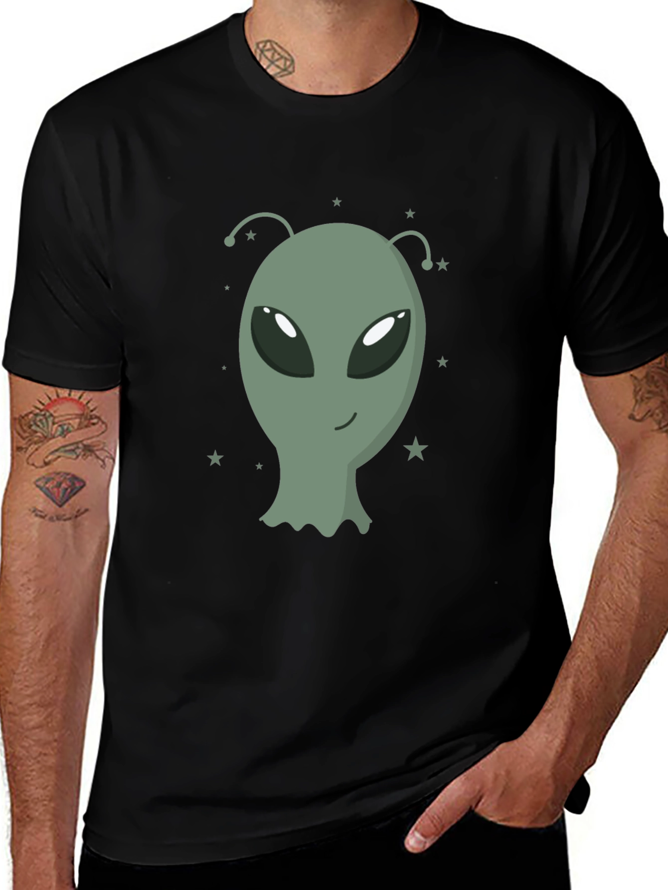 Variant 11 of Alien Graphic Tee - Black Cotton T-Shirt