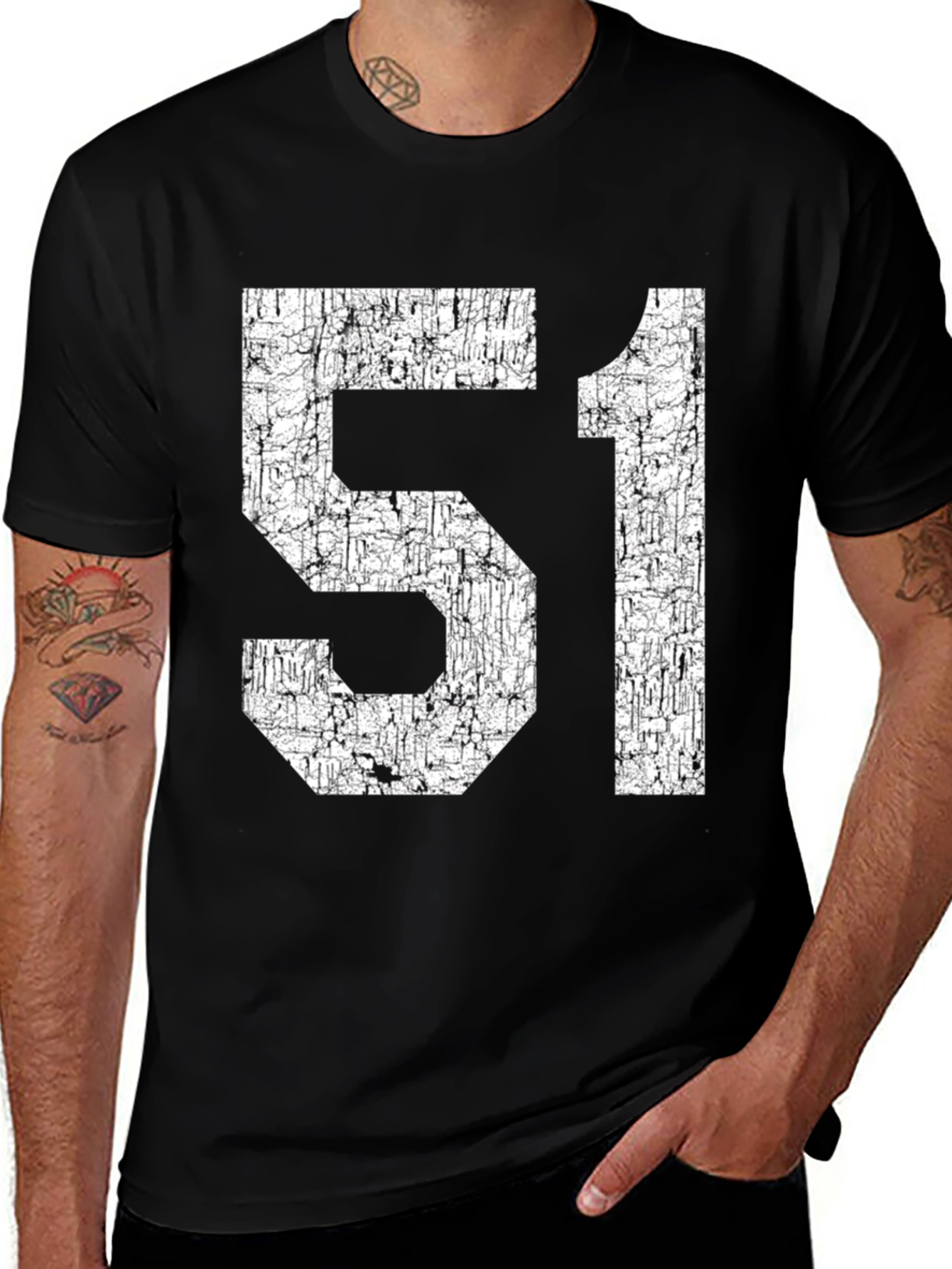 Variant 23 of Distressed Number 51 Graphic Tee - Black