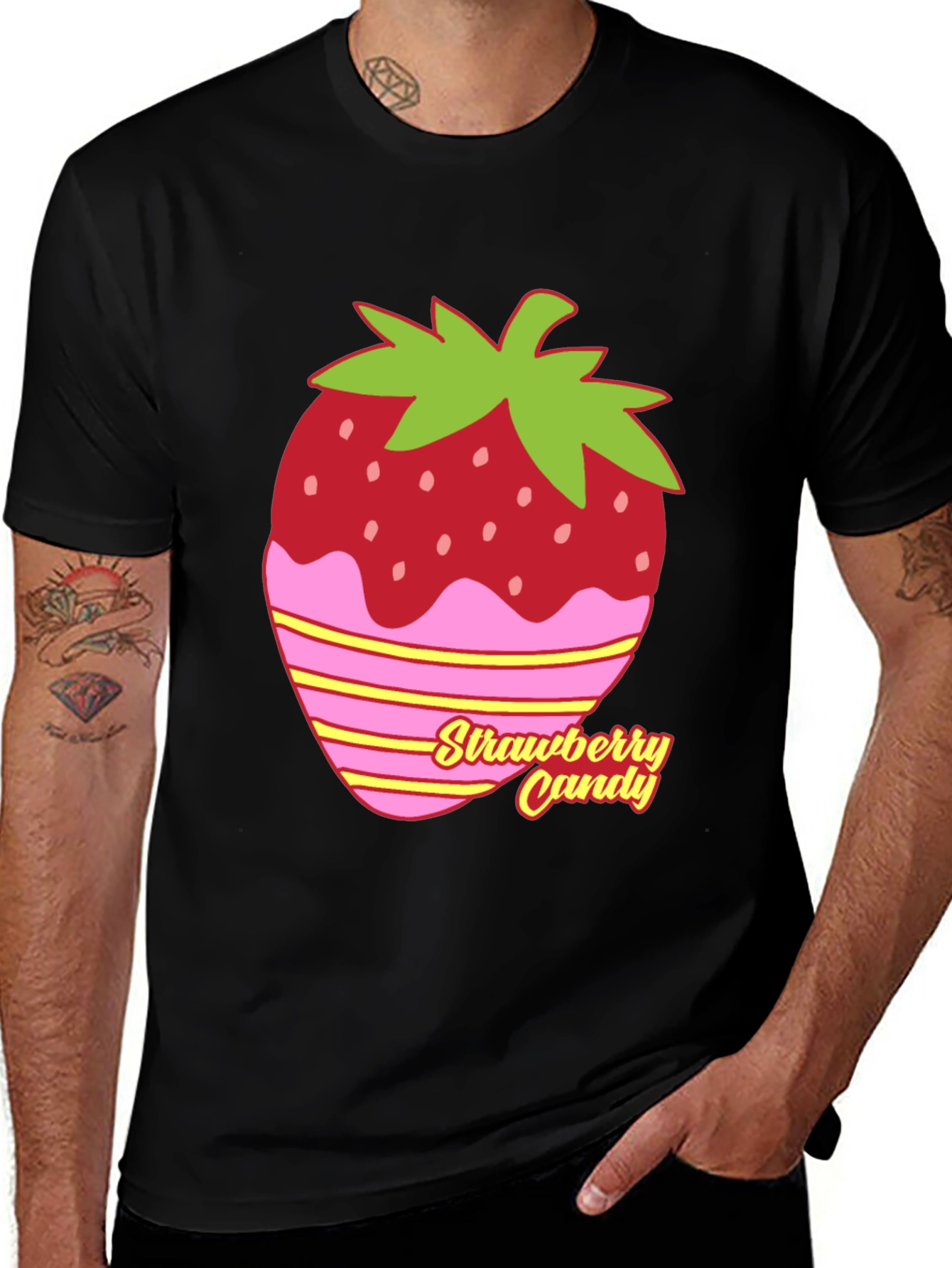 Strawberry Candy Graphic Tee - Black Cotton Blend