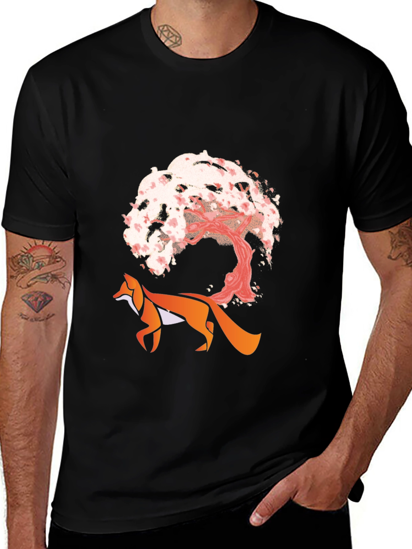 Variant 15 of Fox & Cherry Blossom Graphic Tee - Unique Design