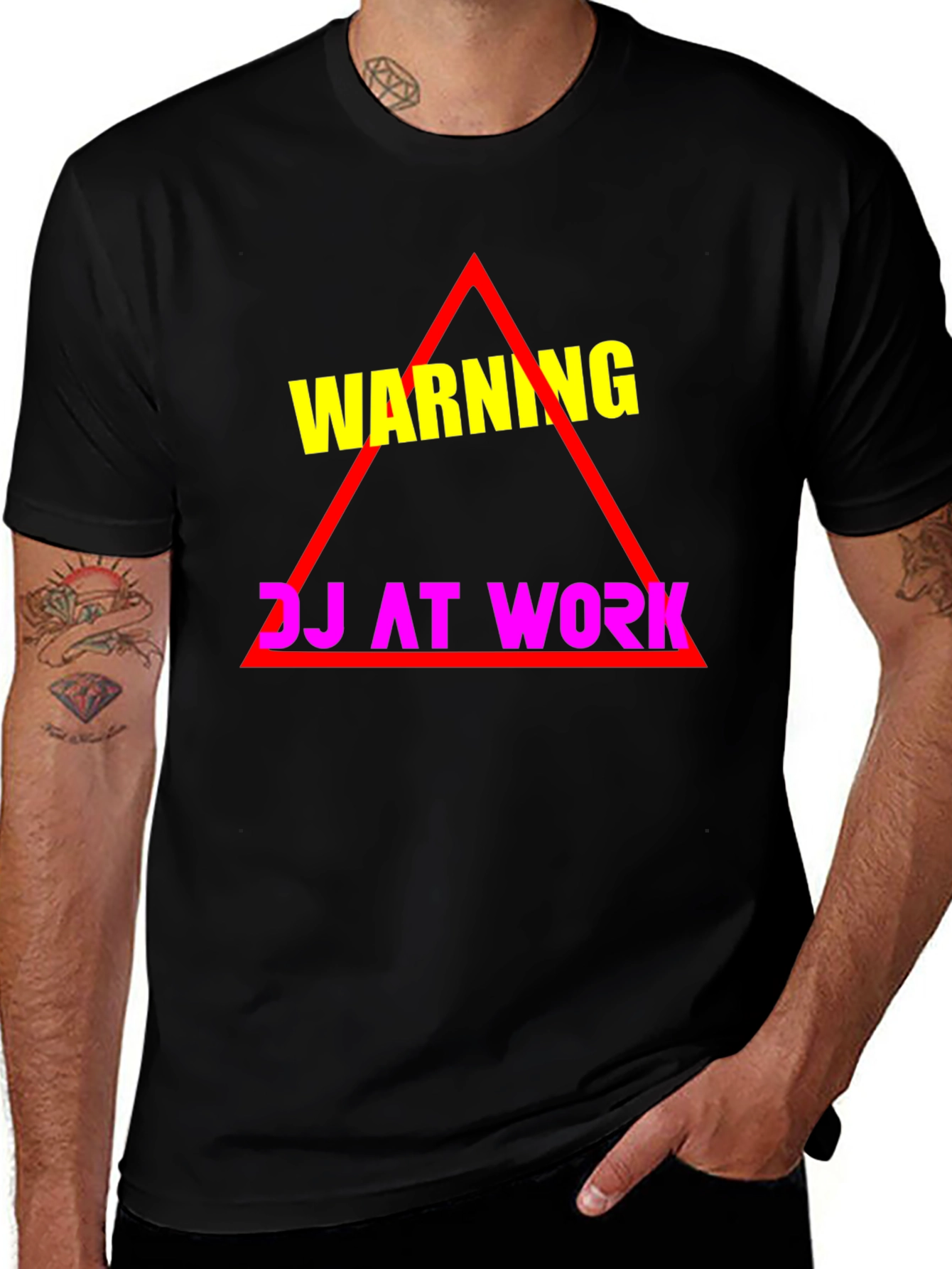 Warning: DJ At Work T-Shirt - Black Cotton Tee