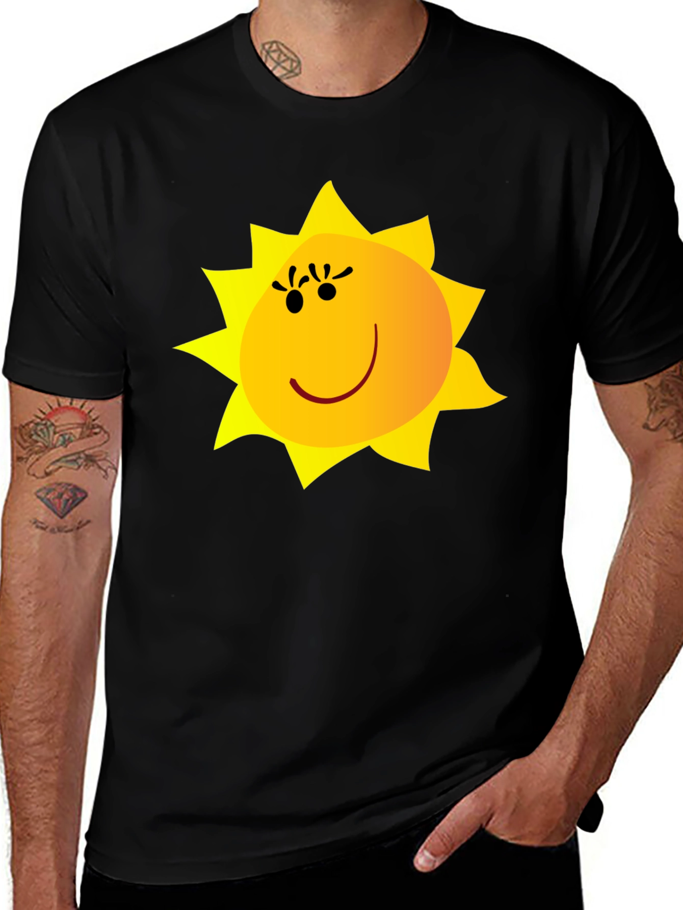 Variant 6 of Happy Sun Graphic Tee - Black Cotton Blend