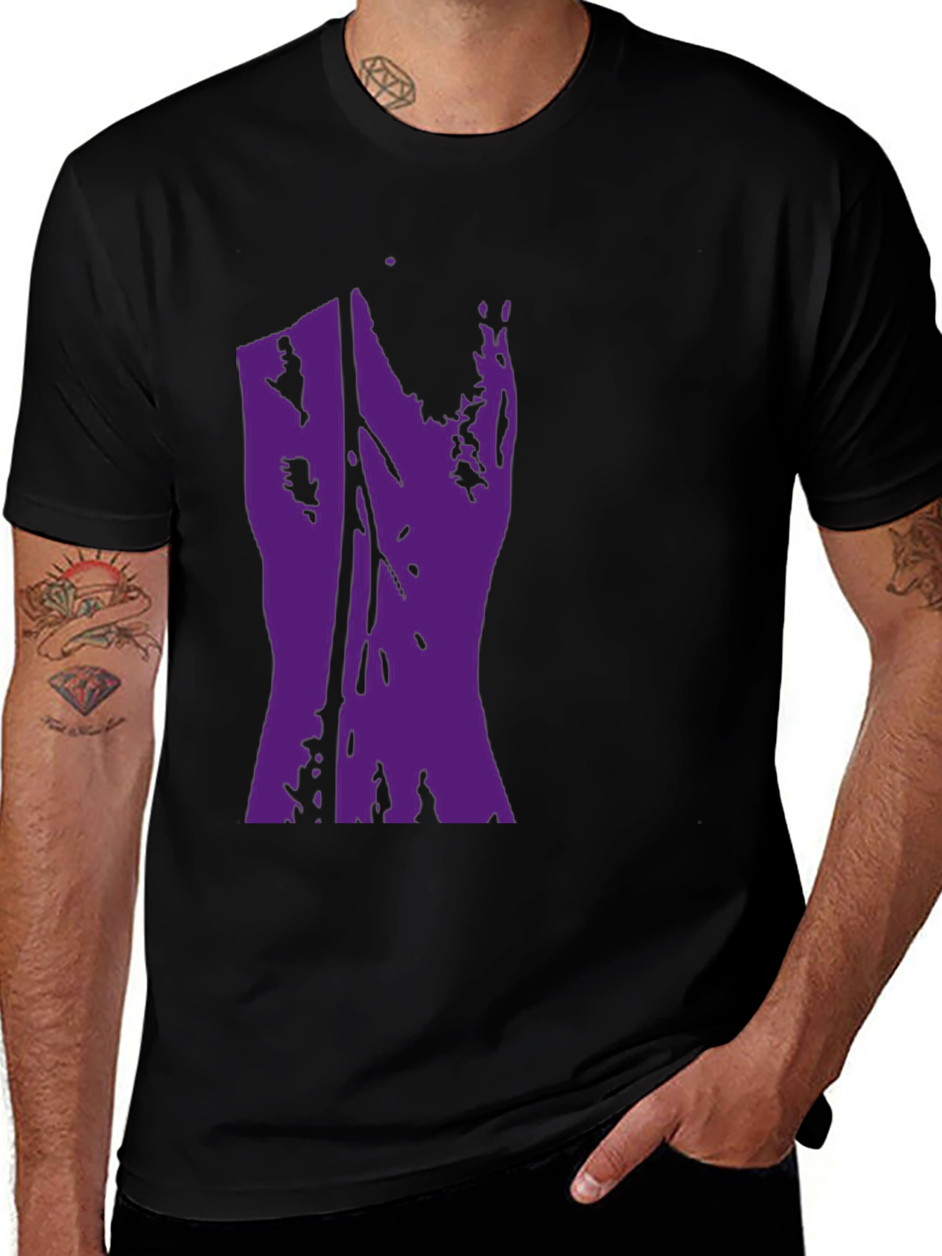 Variant 30 of Abstract Purple Print Black Crew Neck T-Shirt