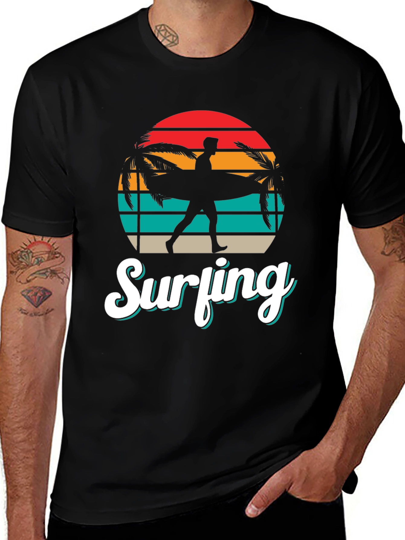 Variant 28 of Surfing Graphic Tee - Vintage Sunset Design