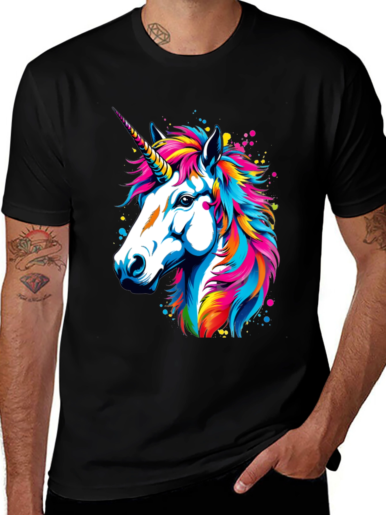Variant 18 of Unicorn Graphic Print Black T-Shirt