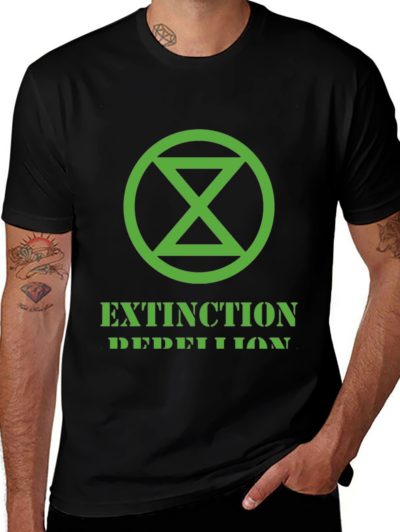 Extinction Rebellion T-Shirt: Green Logo Black Tee