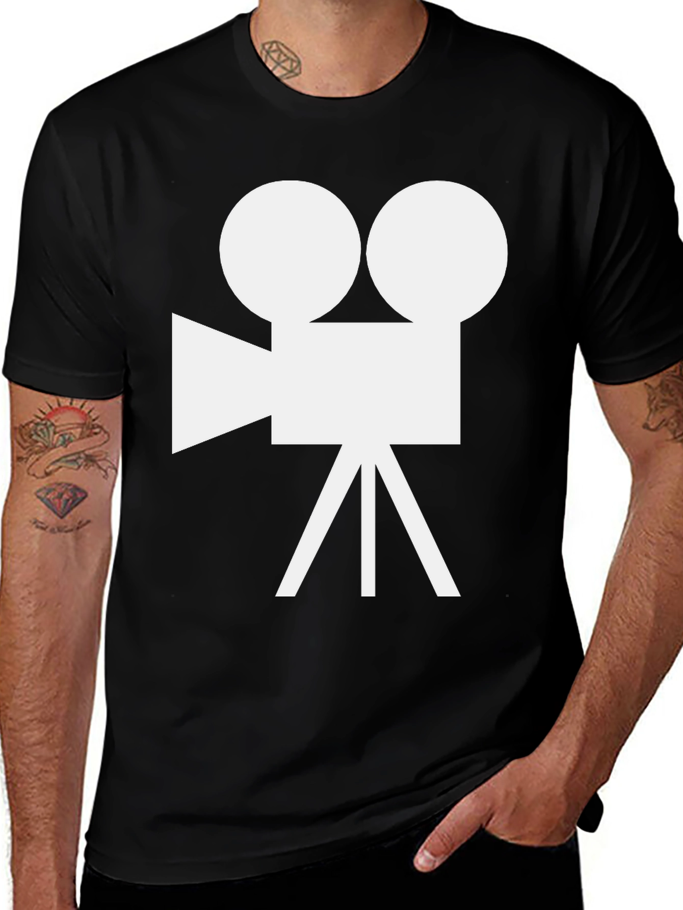 Retro Camera Graphic Tee - Black Cotton Shirt