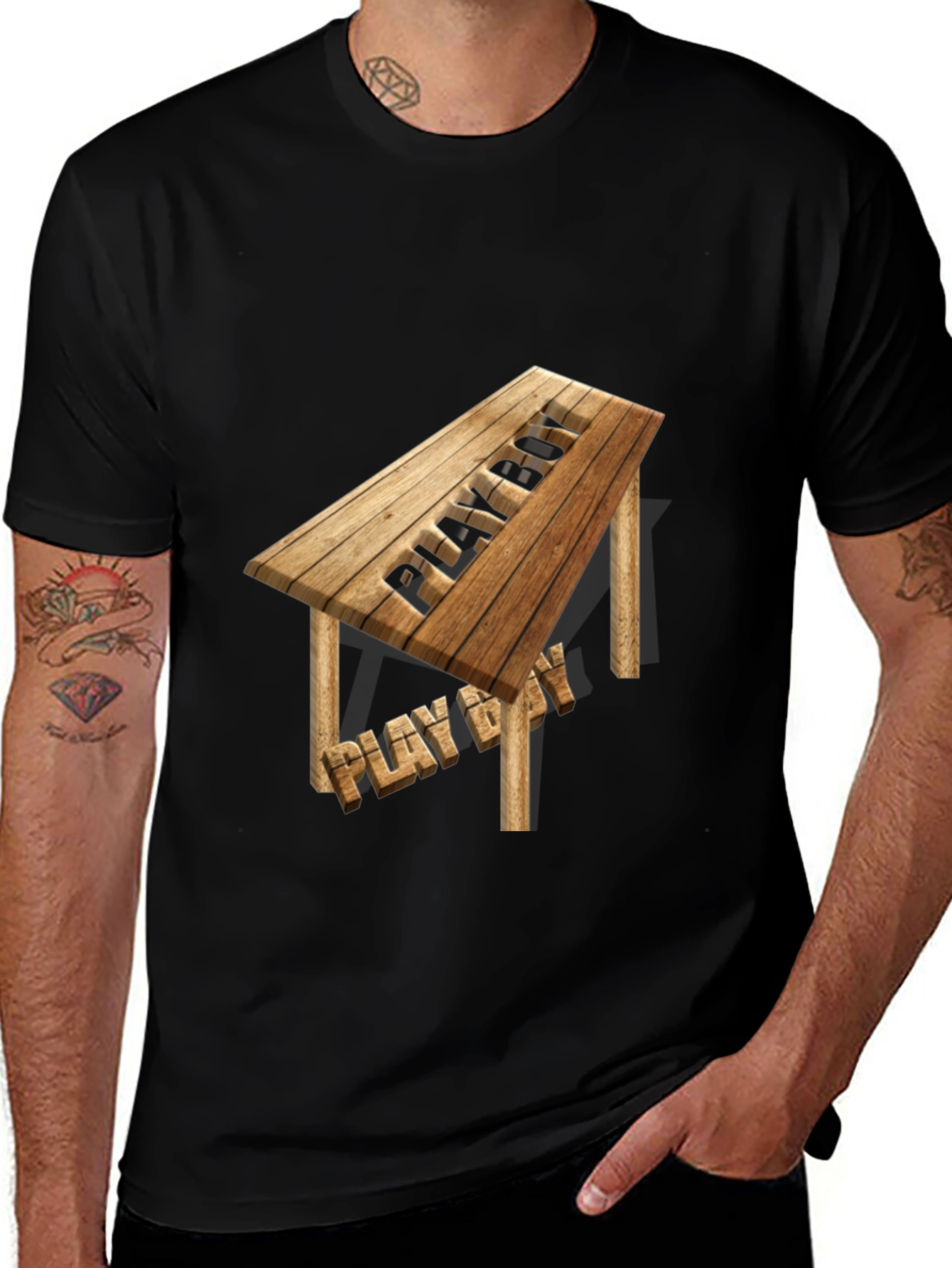 Variant 26 of Playboy Wooden Table T-Shirt - Novelty Design