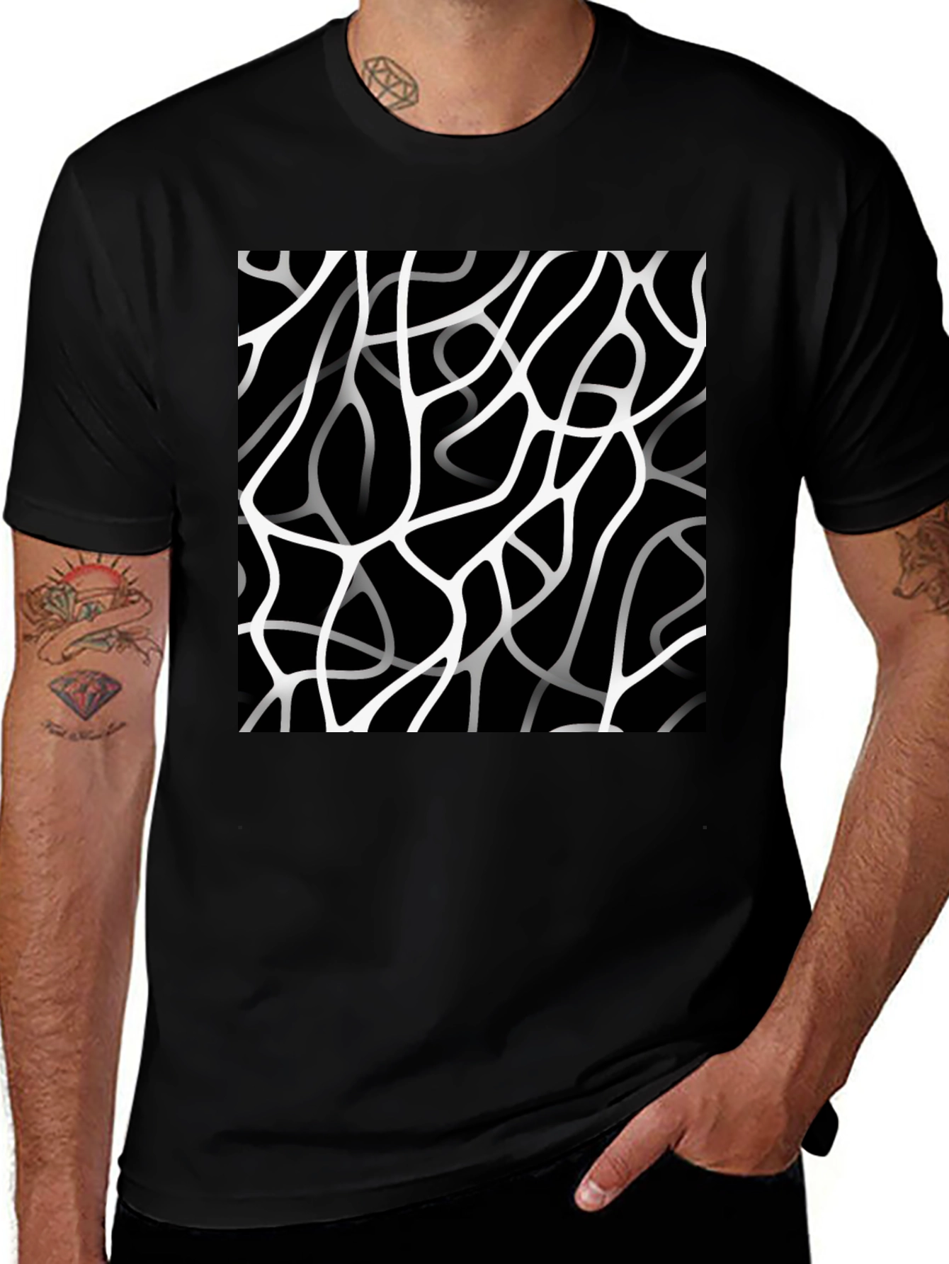 Variant 23 of Abstract Lines Graphic Black T-Shirt