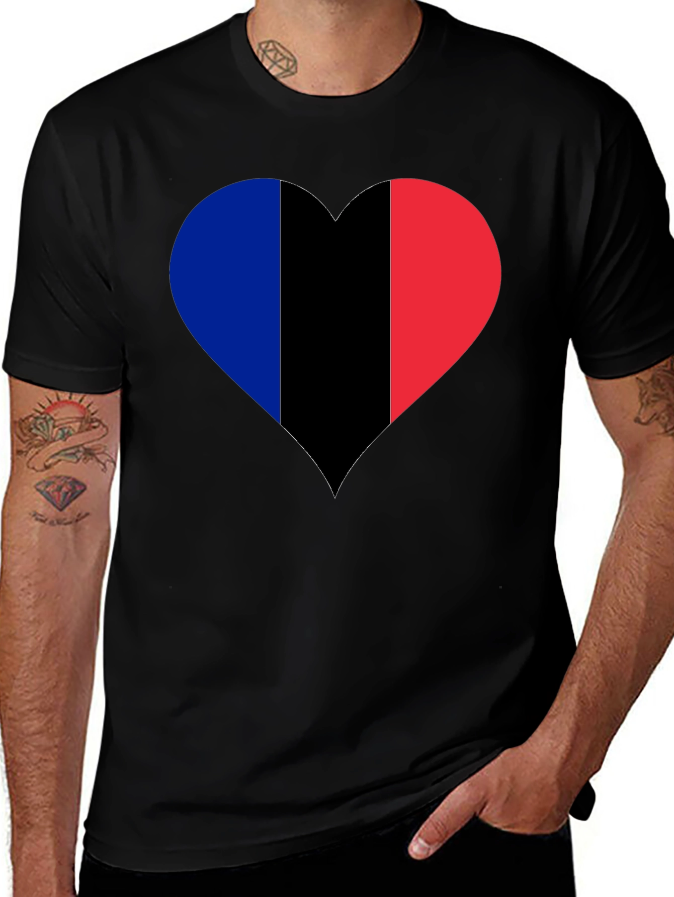 Black French Flag Heart Graphic T-Shirt main image