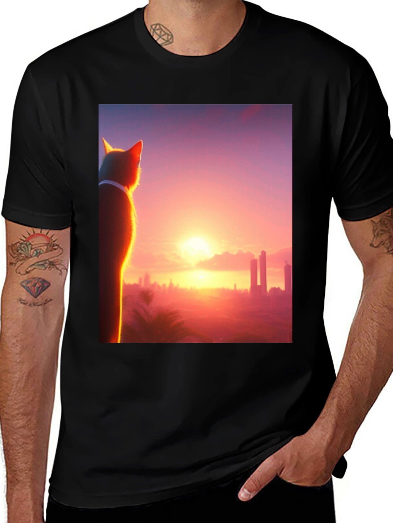 Sunset Cat Graphic Tee