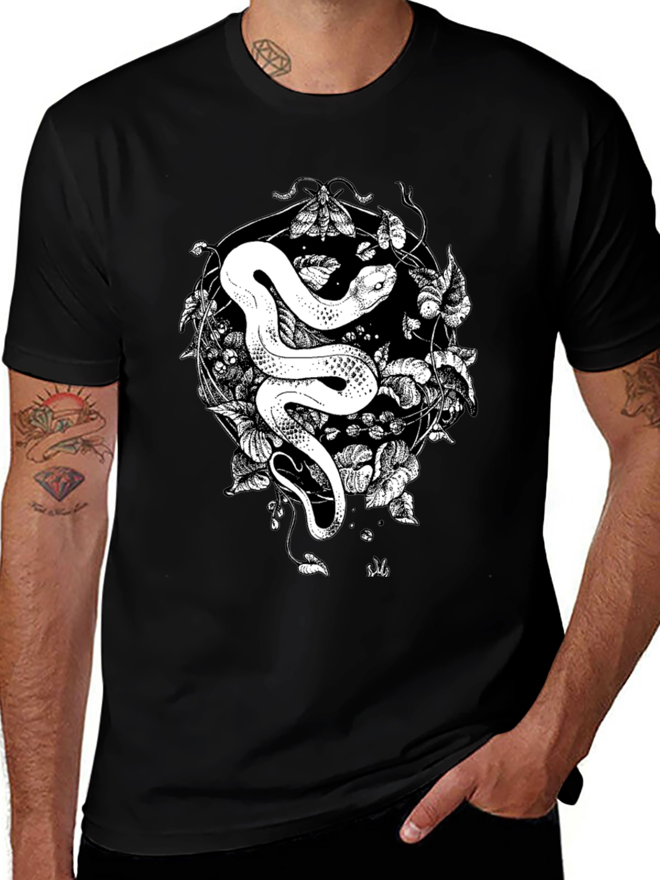 Variant 3 of Snake & Moth Graphic Tee - Stylish Black T-Shirt