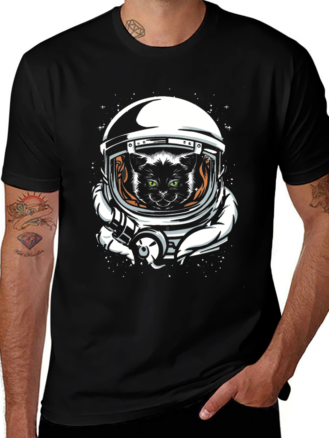 Variant 8 of Space Cat T-Shirt - Black Crew Neck Tee