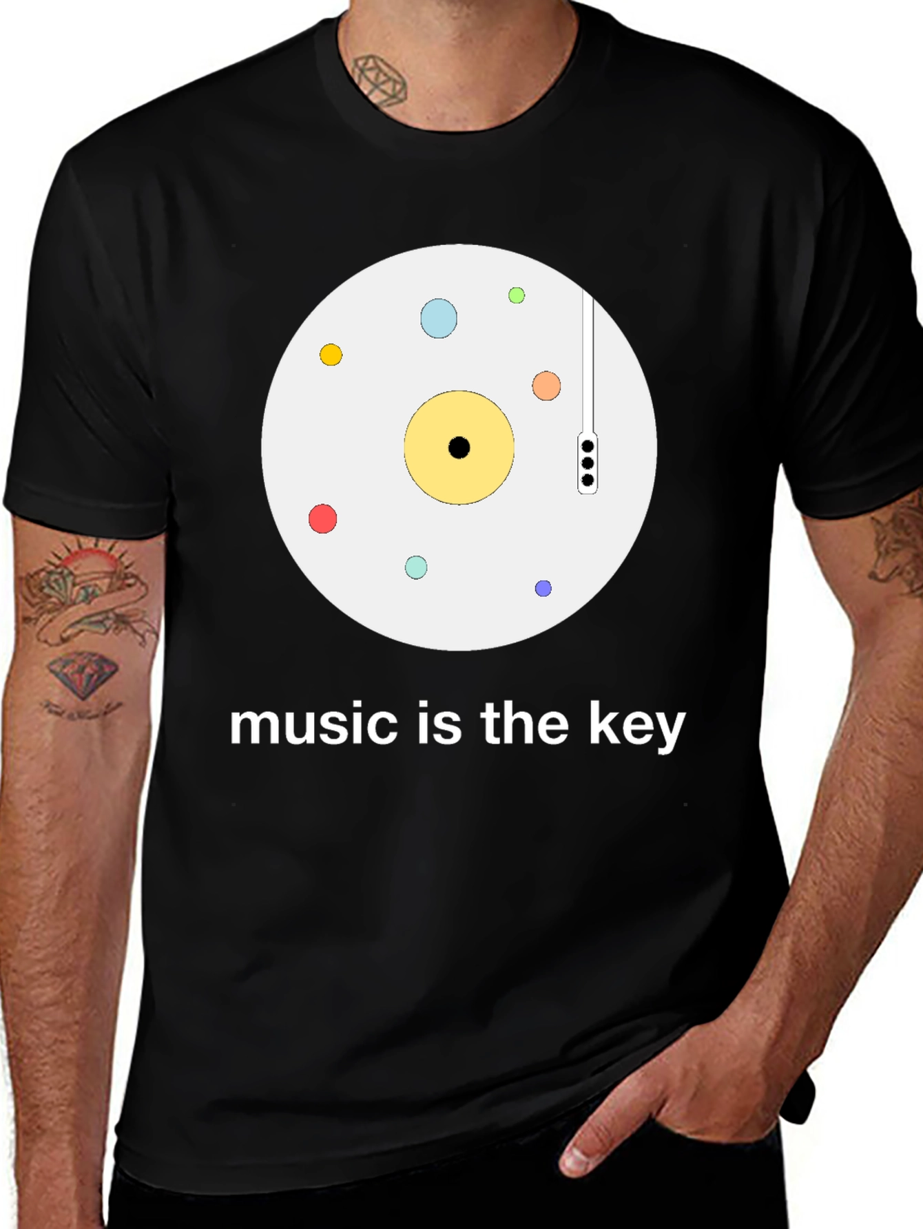Variant 18 of Music is the Key Graphic Tee - Trendy Black T-Shirt