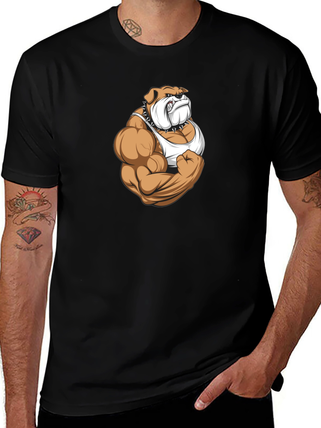 Variant 3 of Bulldog Muscle T-Shirt - Black Cotton Blend