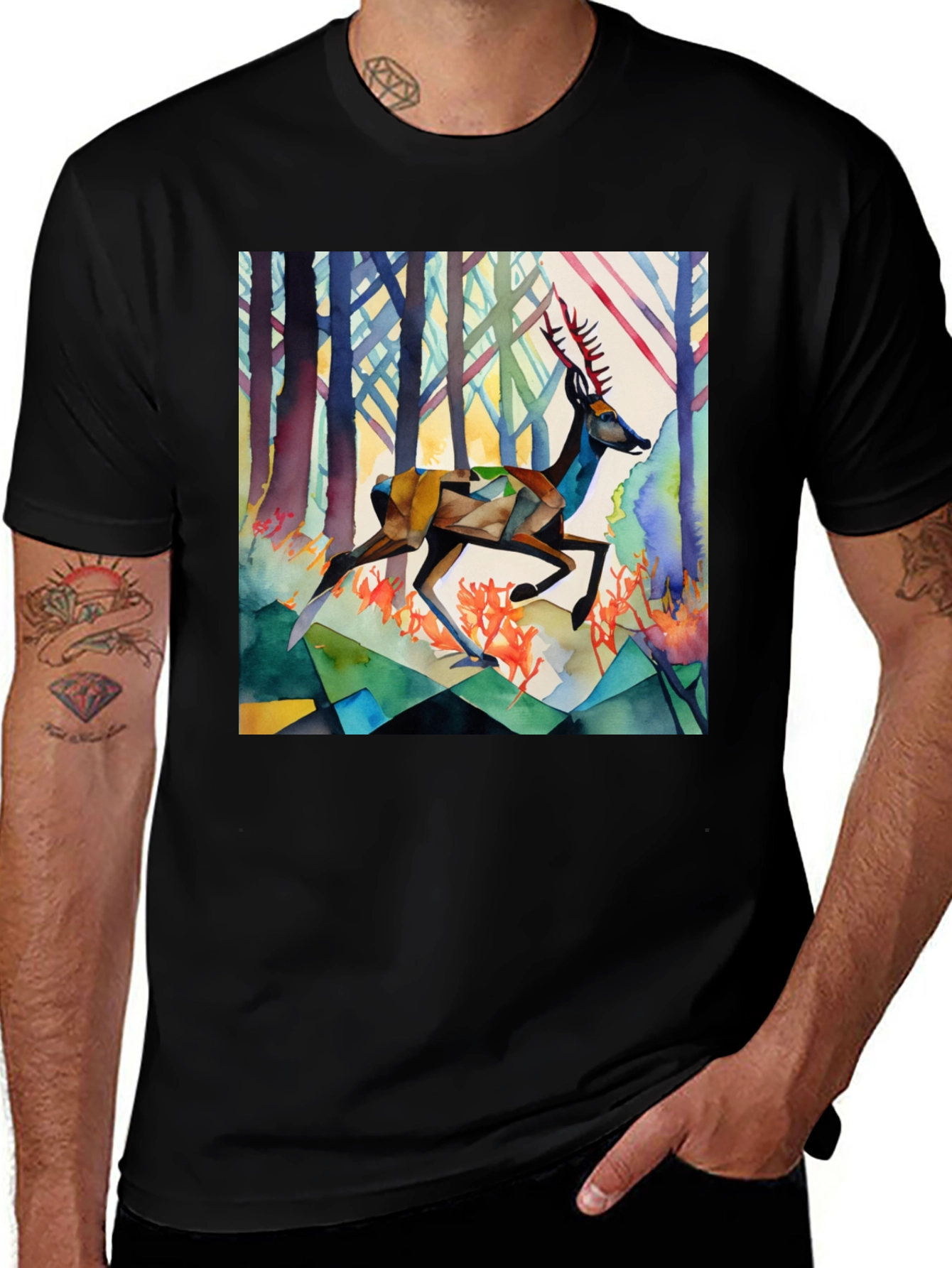 Variant 20 of Geometric Deer Graphic Tee - Stylish Men's Shirt