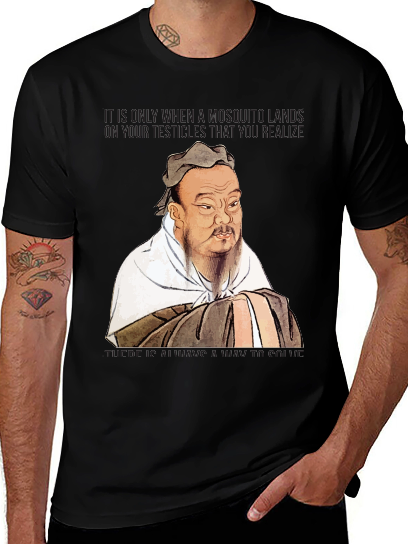 Confucius Mosquito Quote Black T-Shirt