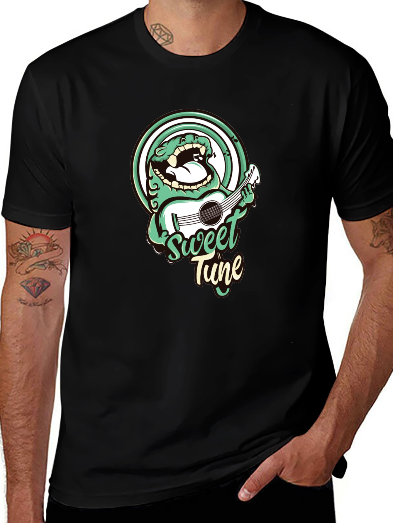 Variant 30 of Sweet Tune Graphic Tee - Black Cotton T-Shirt